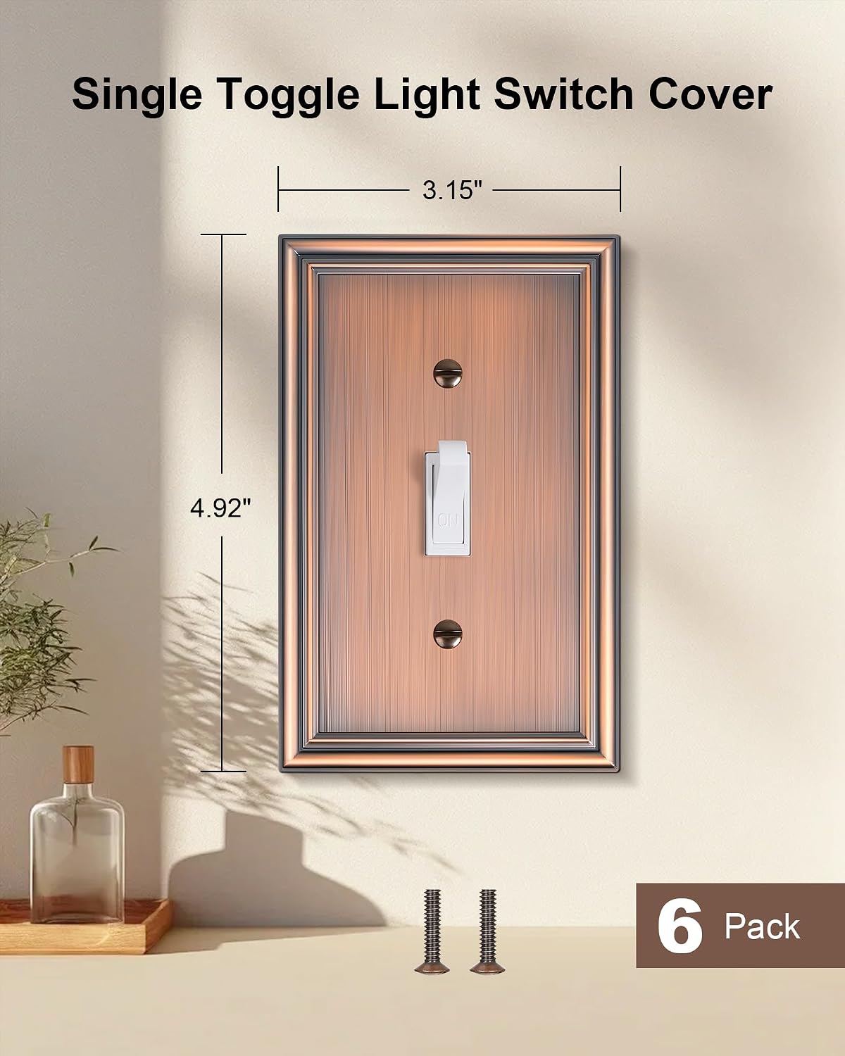 6-Pack Zinc Alloy Single Toggle Light Switch Cover Plate, Solid Wall Plate | Decorative Switch Plate Covers, Durable 1
