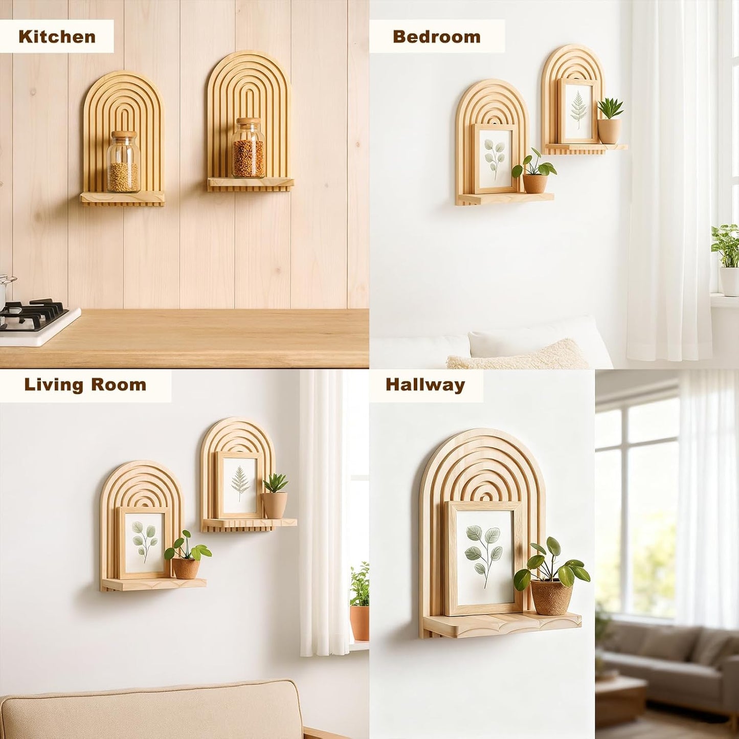 Handmade Rainbow Arch Floating Shelves Trinket Storage Rack Modern Wall / 1 Burlywood / Set of 2