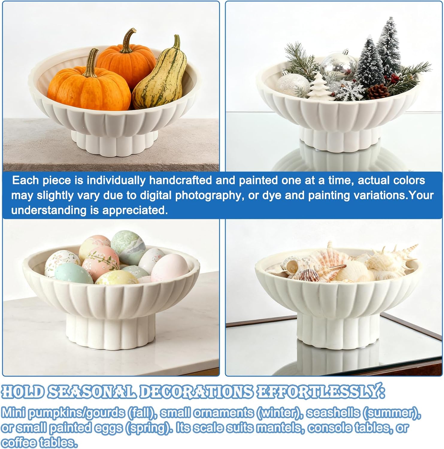 Small Modern Pedestal Decor Fruit Bowl 8" Ceramic