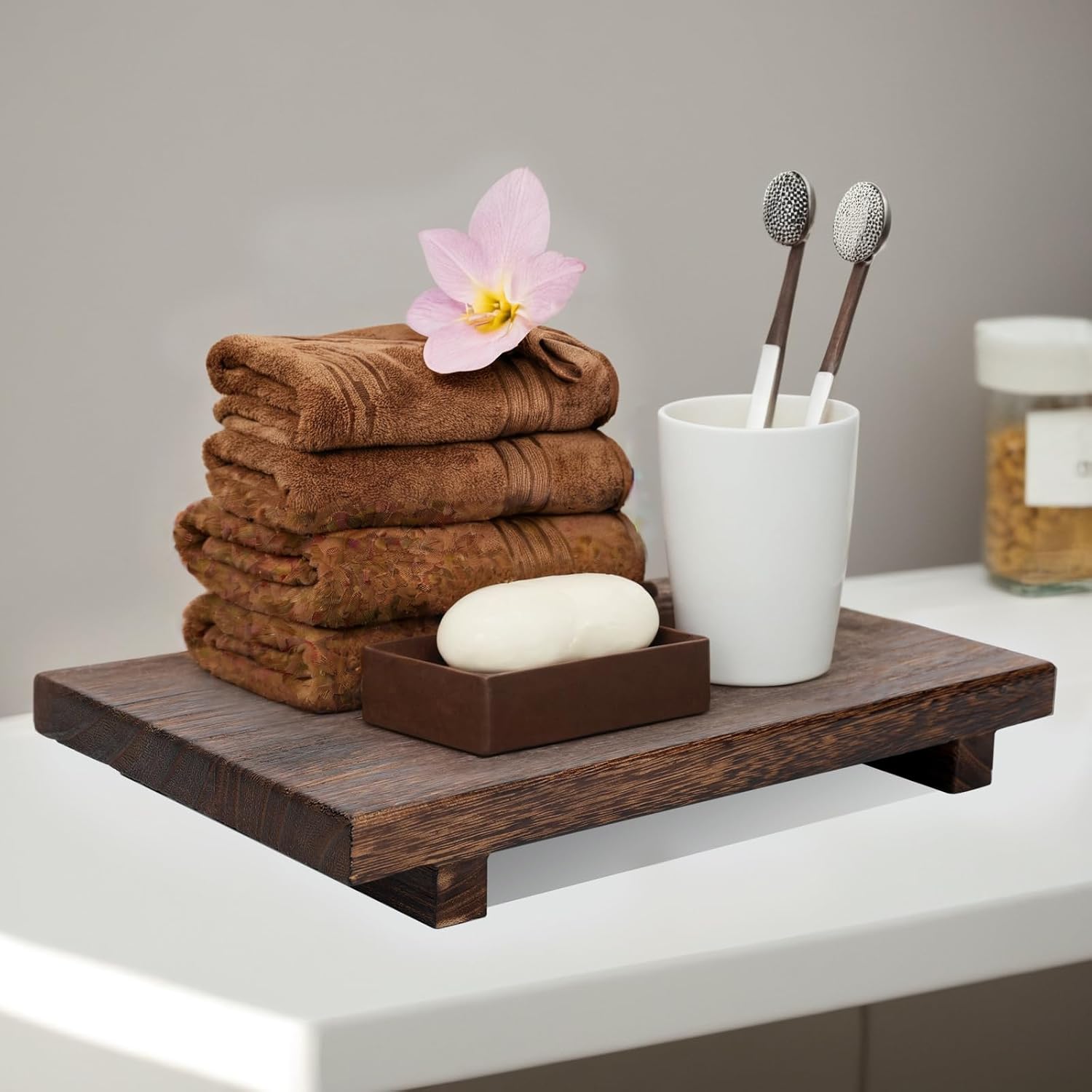 Wood Riser Soap Tray / 9 x 6 / Wooden Riser / Brown