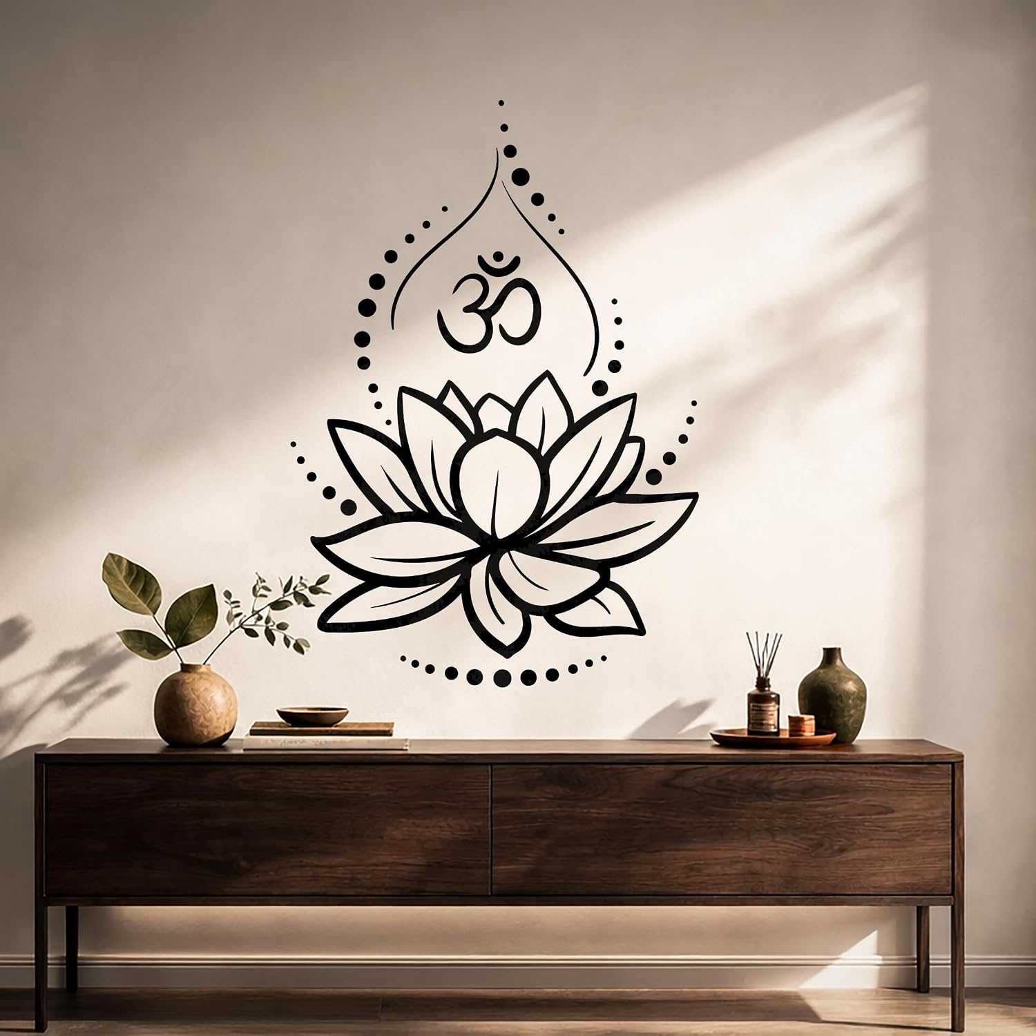 Large Vinyl Wall Decal Lotus Flower Yoga Hinduism Hindu Om Symbol / 17 x 25 / M In / Matte Black