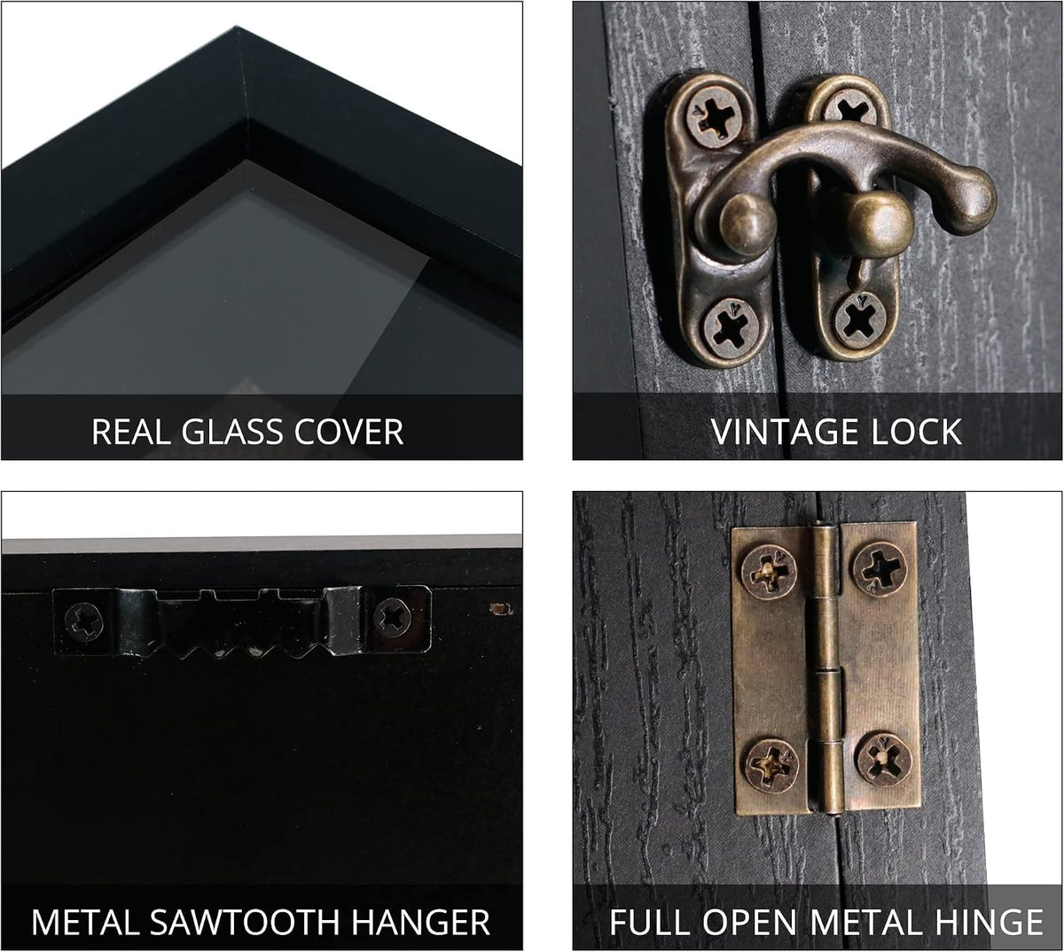 Large Shadow Box Frame 11x14 Display Case Black Graduation Keepsakes Box | Hinged Front Open Door with Tempered Glass