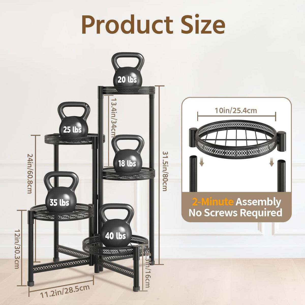 LASZOLA Plant Stand Indoor Outdoor Tall with 10 Inch Larger Tray, Black | 5 Tier Heavy Duty Metal Folding Adjustable