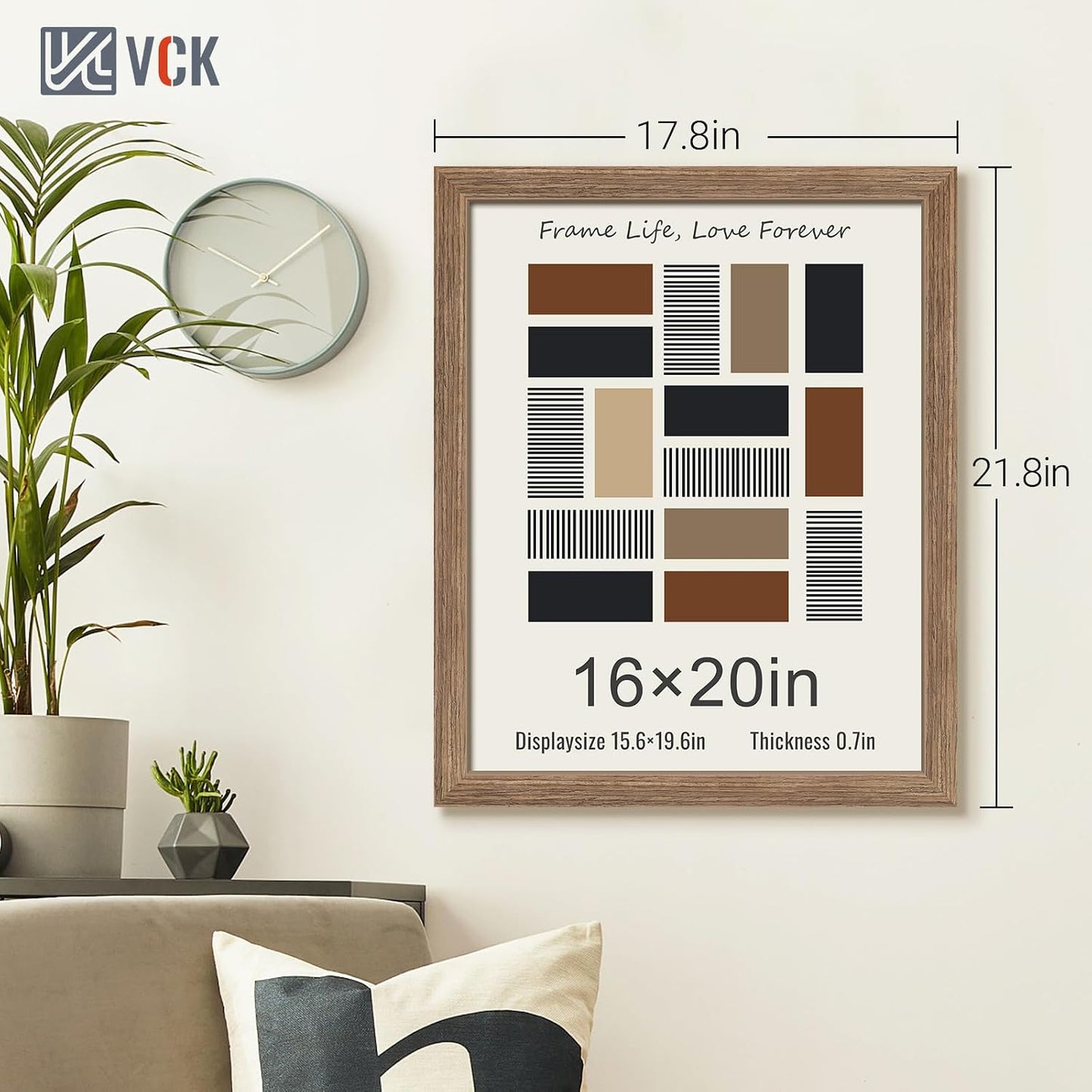 VCK 16x20 Frames 3 Pack, Walnut Poster Frame MDF Wood with Polished Plexiglass, Wall Mounting Horizontal & Vertical