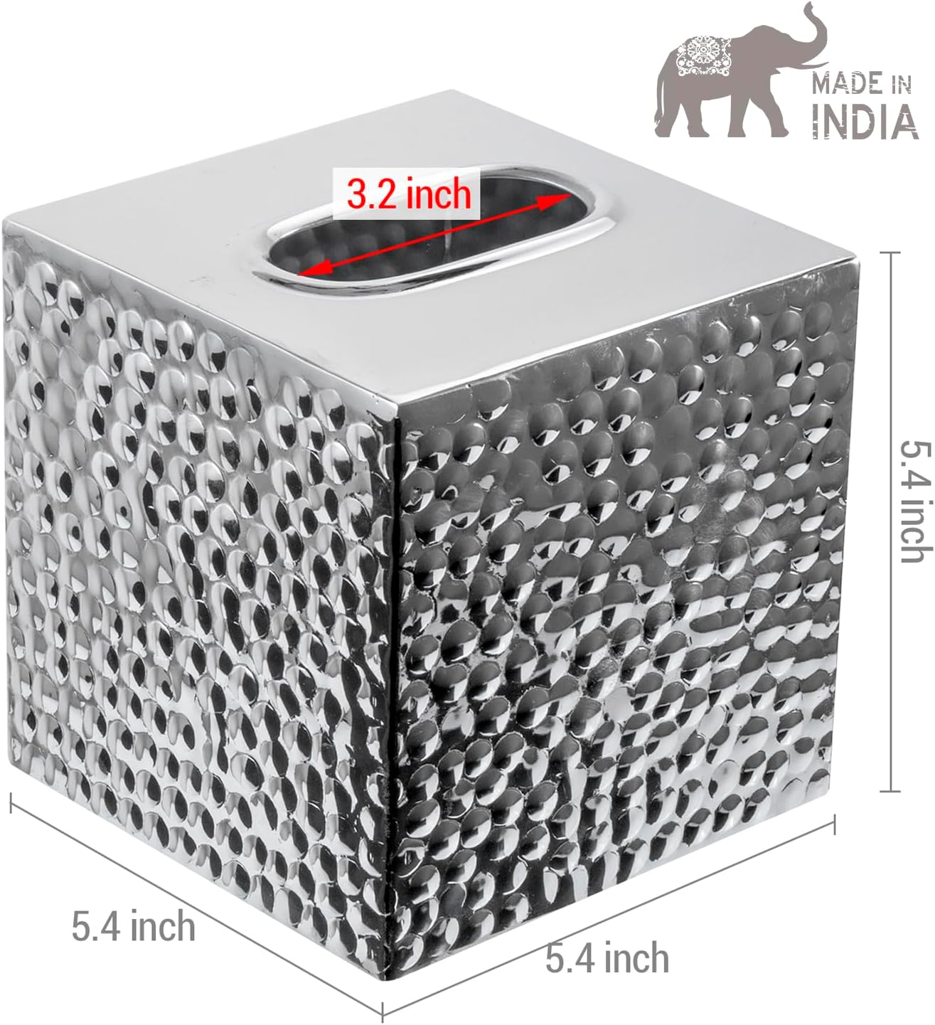 Modern Hammered Tone Metal Cube Facial Tissue Box Cover / Silver