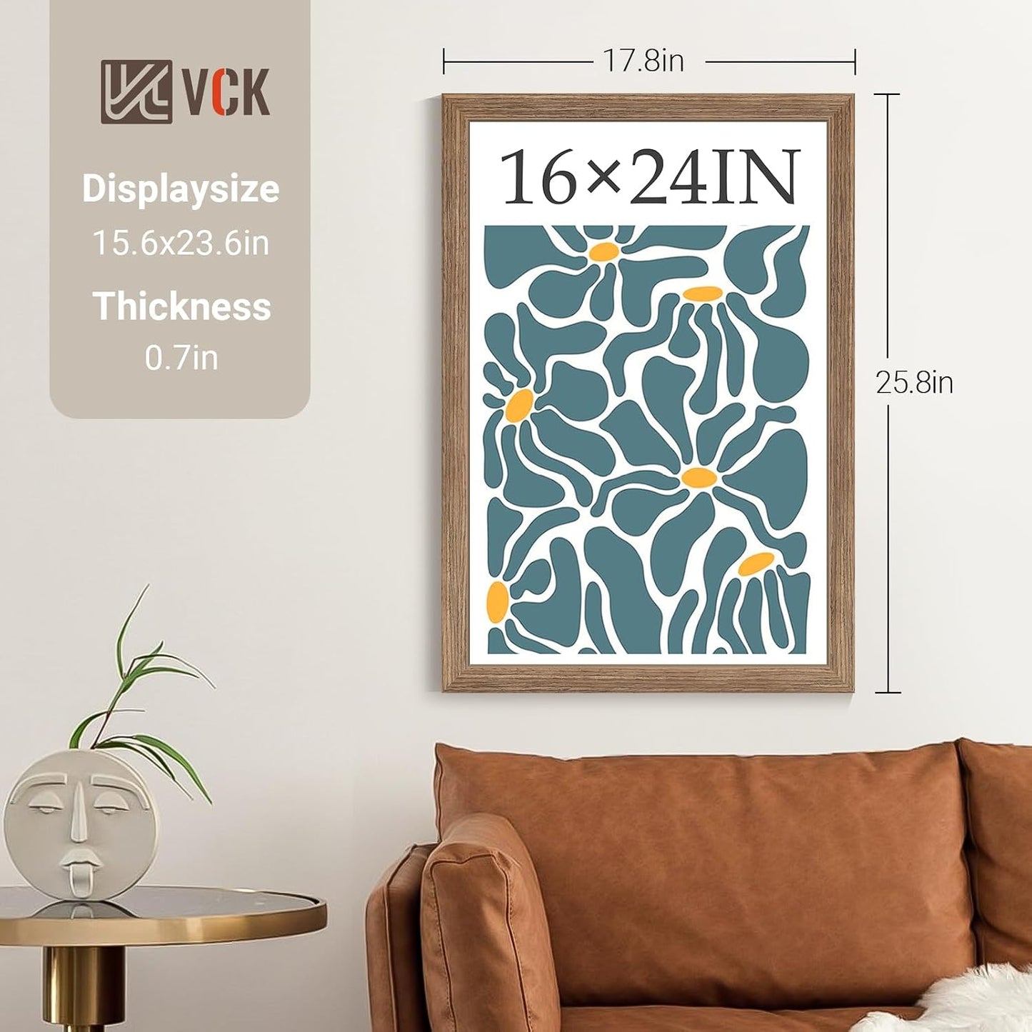 VCK 16x24 Frame Walnut 4 Pack, Wide Thick Wood Border, for Poster/Prints | Exclusive Woodgrain, Wall Hanging, HD