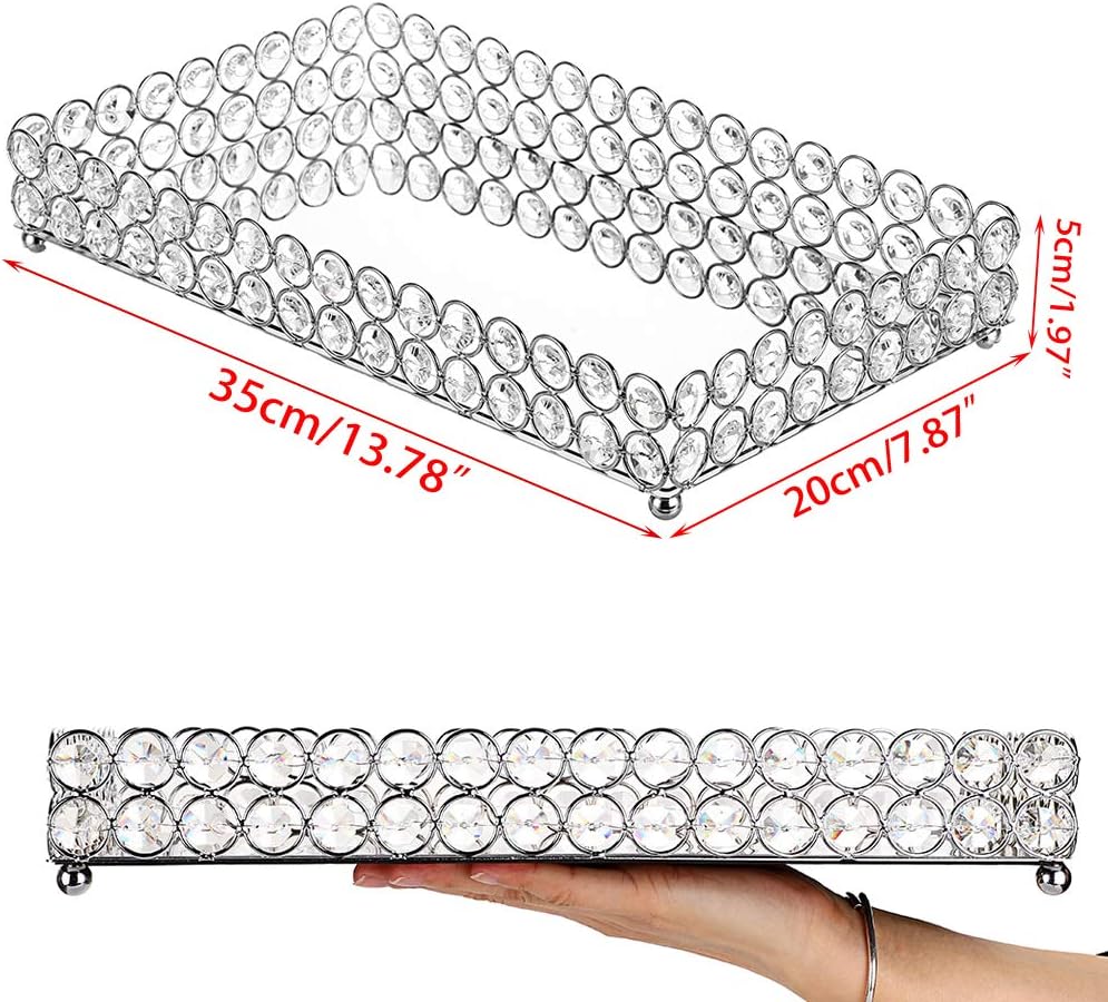 Crystal Cosmetic Vanity Tray / 13.8 x 7.9 x 2 / Silver