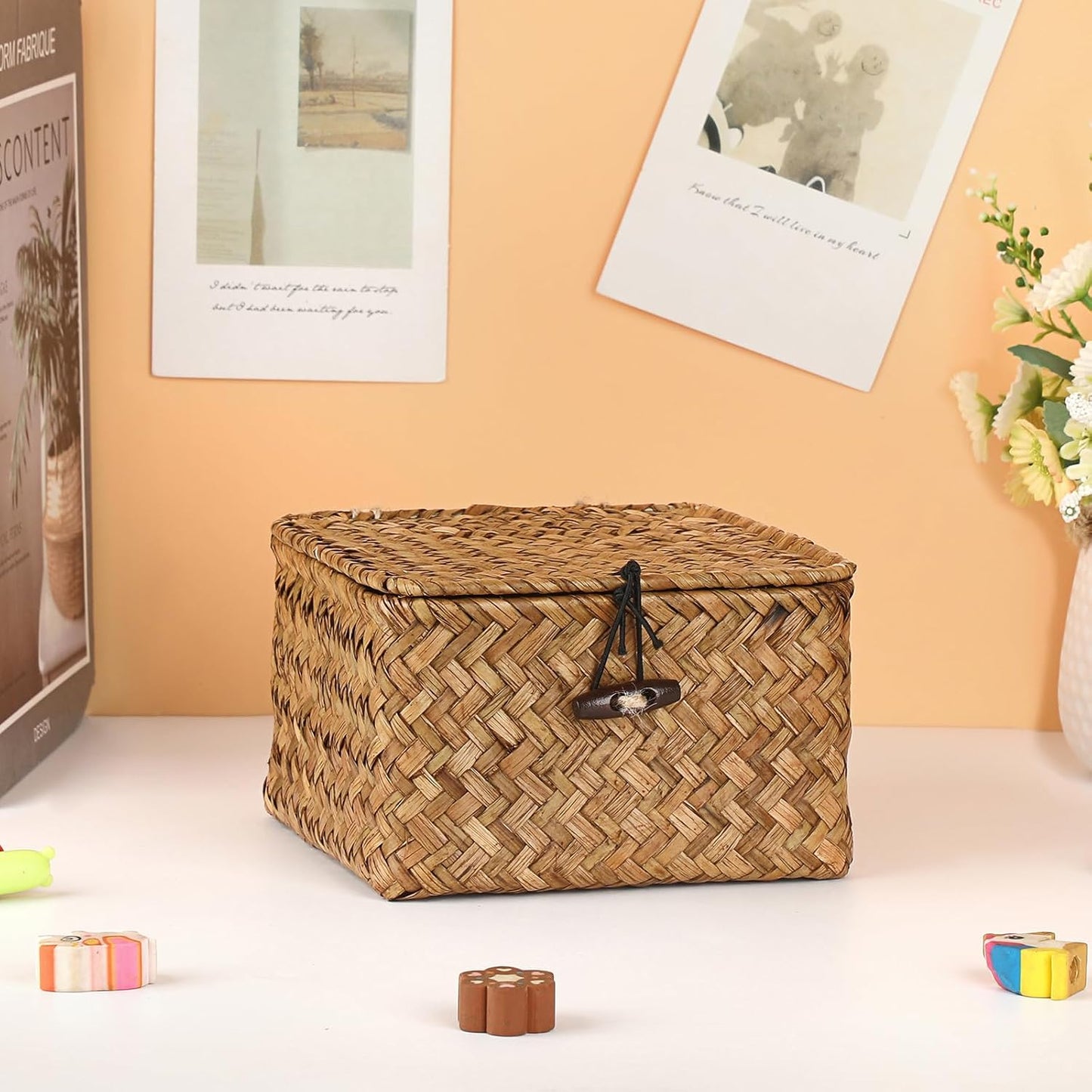 Wicker Shelf Baskets Bins / Small / Caramel