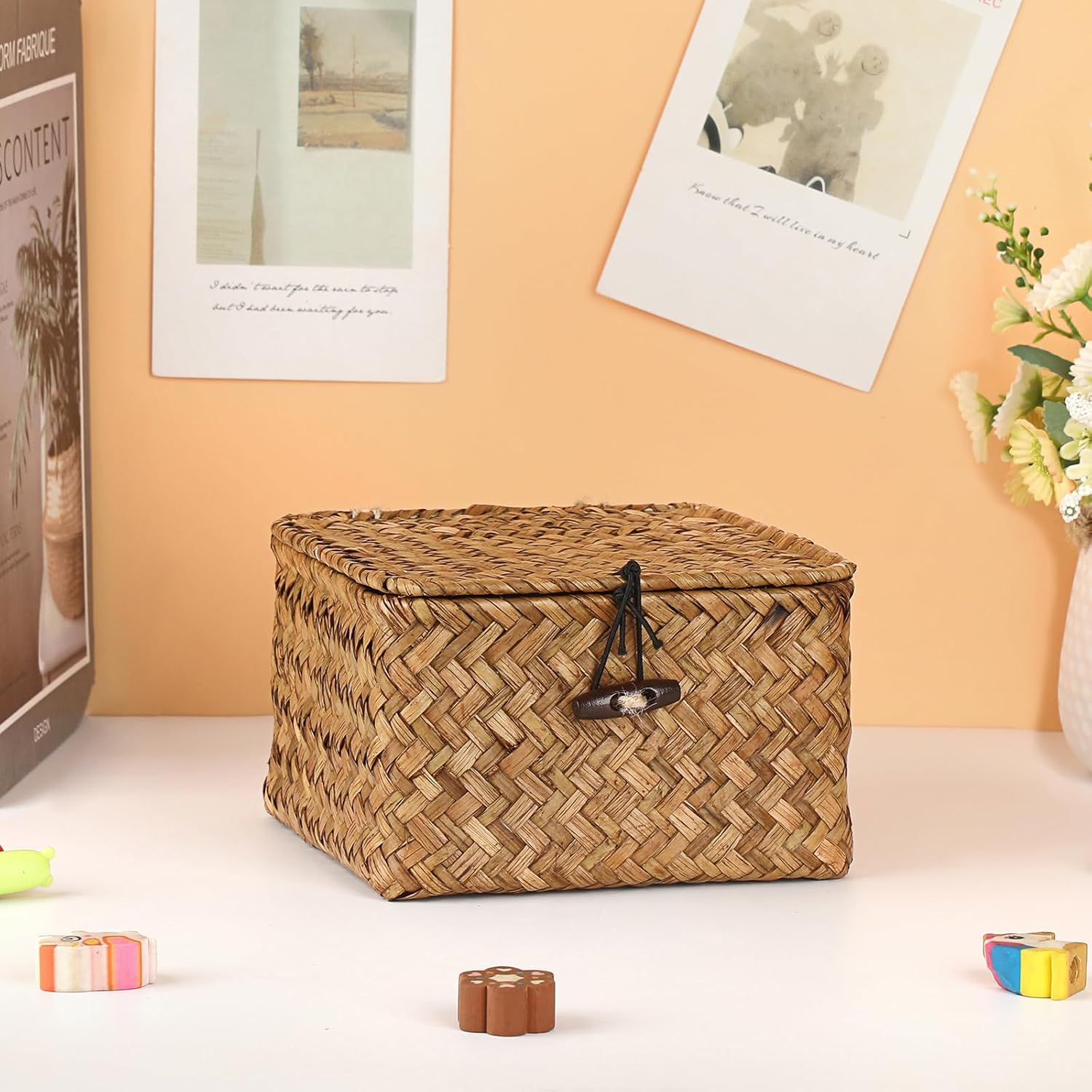Wicker Shelf Baskets Bins / Small / Caramel