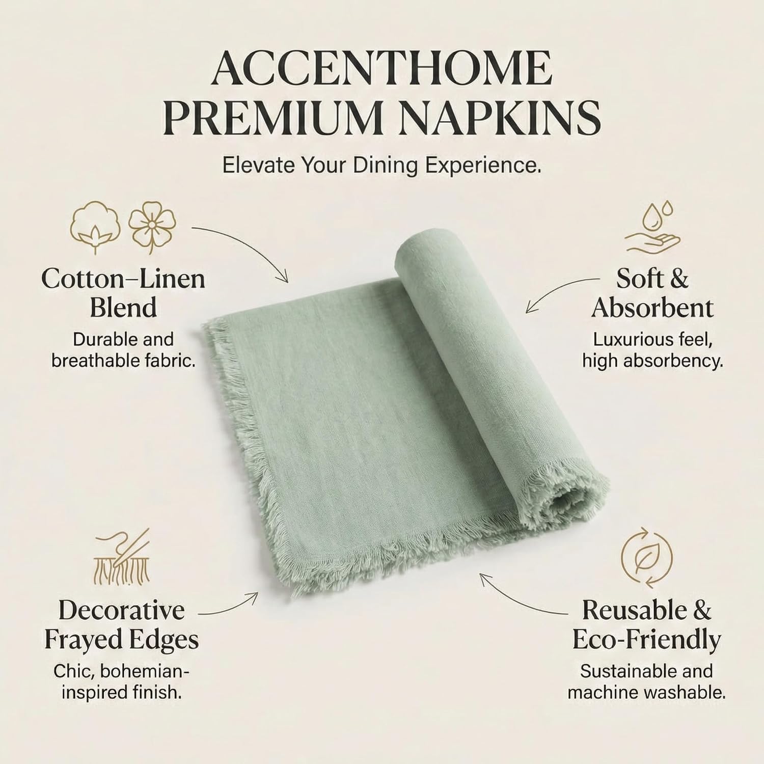 ACCENTHOME Teal Cotton Linen Napkin Set of 12 18x18 inch Dinner Napkins - Washable Soft Premium Hotel Quality Reusable
