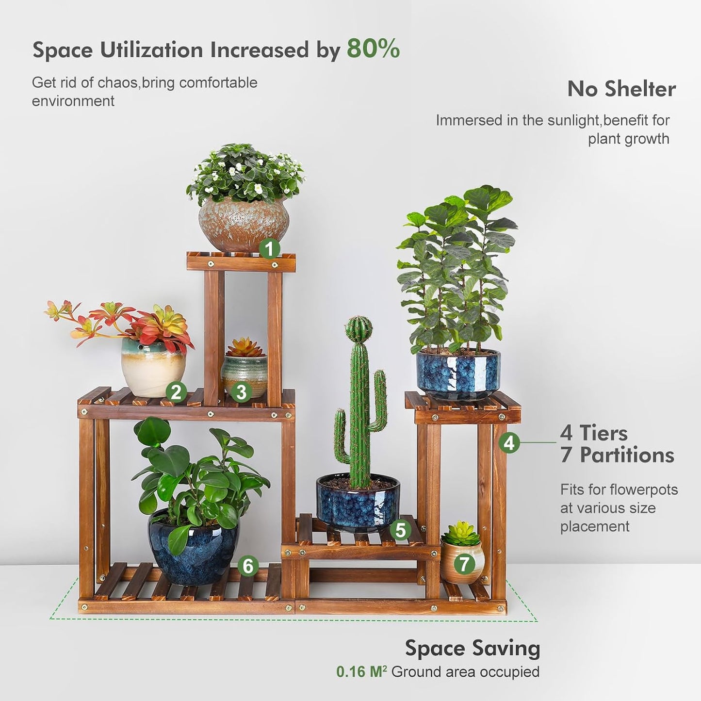 Plant Stand for Multiple Plants Indoor Outdoor Flower Pot Stand Wood | 5 Tier Flower Shelf Rack Plants Stands for Multi