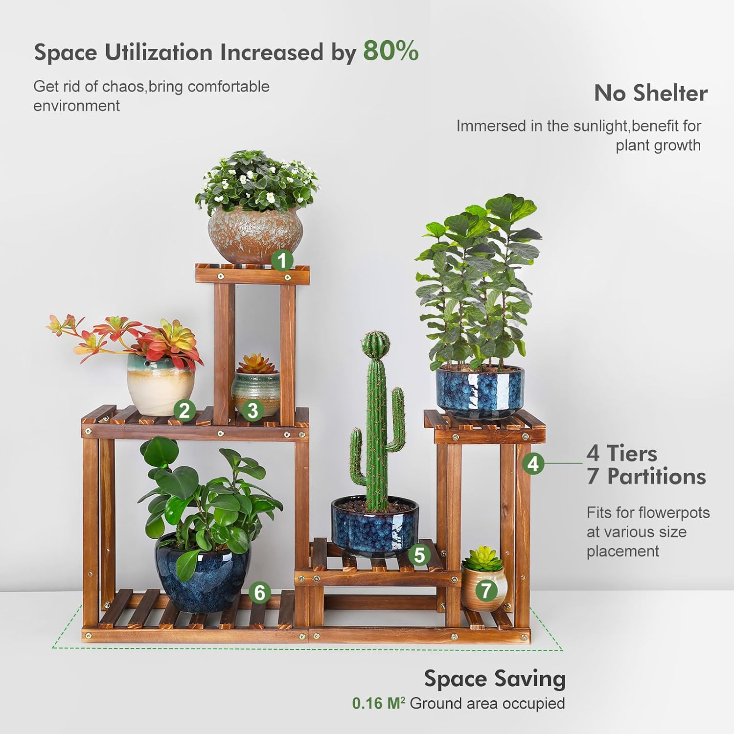 Plant Stand for Multiple Plants Indoor Outdoor Flower Pot Stand Wood | 5 Tier Flower Shelf Rack Plants Stands for Multi