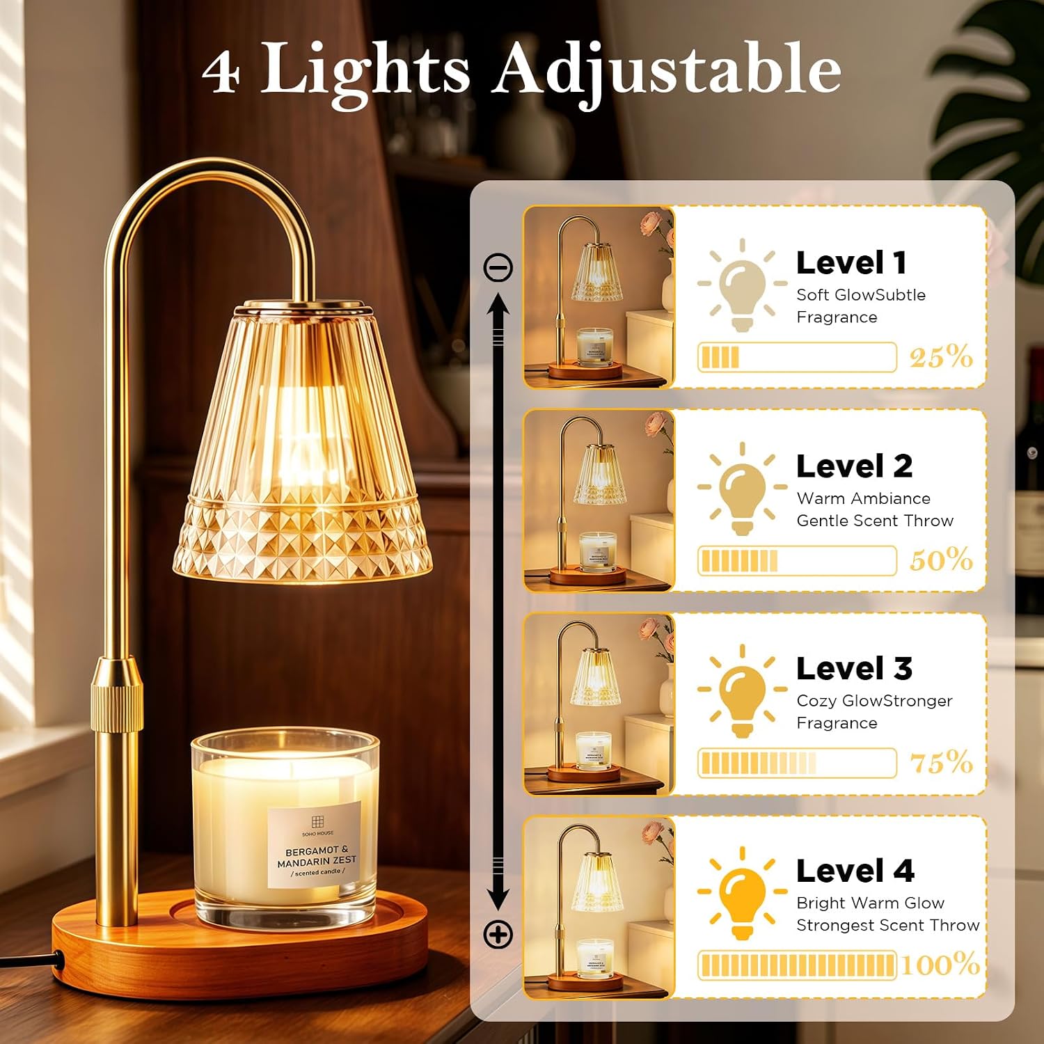 Candle Warmer Lamp with Timer, Dimmable Wax Warmer for Candles, Gift | Flameless top-down wax melting — no fire, smoke