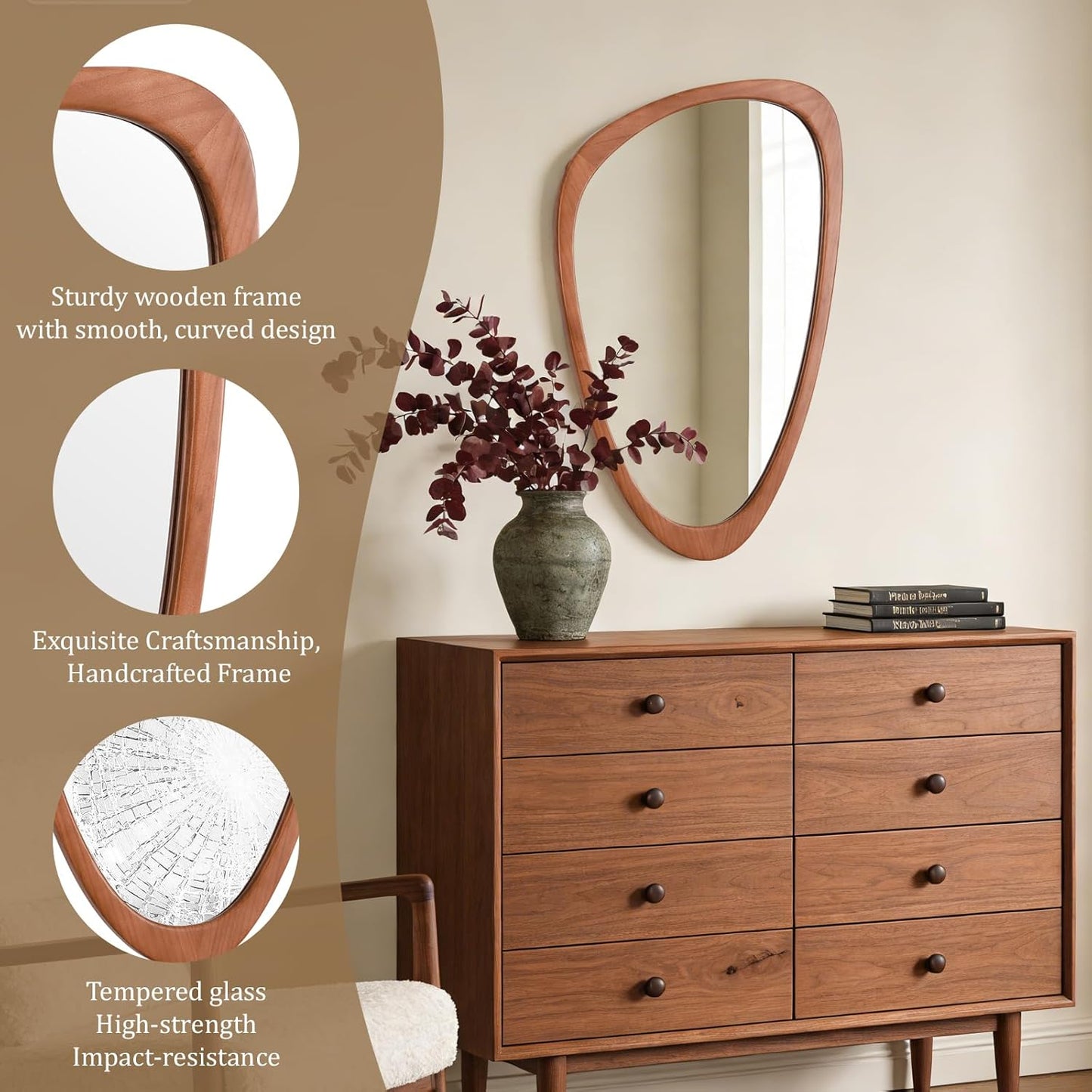 Irregular Wall Mirror / Walnut / 30"L x 19"W
