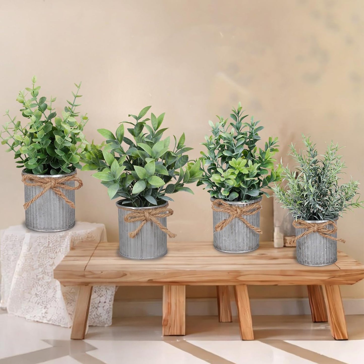 Small Artificial Plants Fake Potted Plant / Silvery / Set of 4