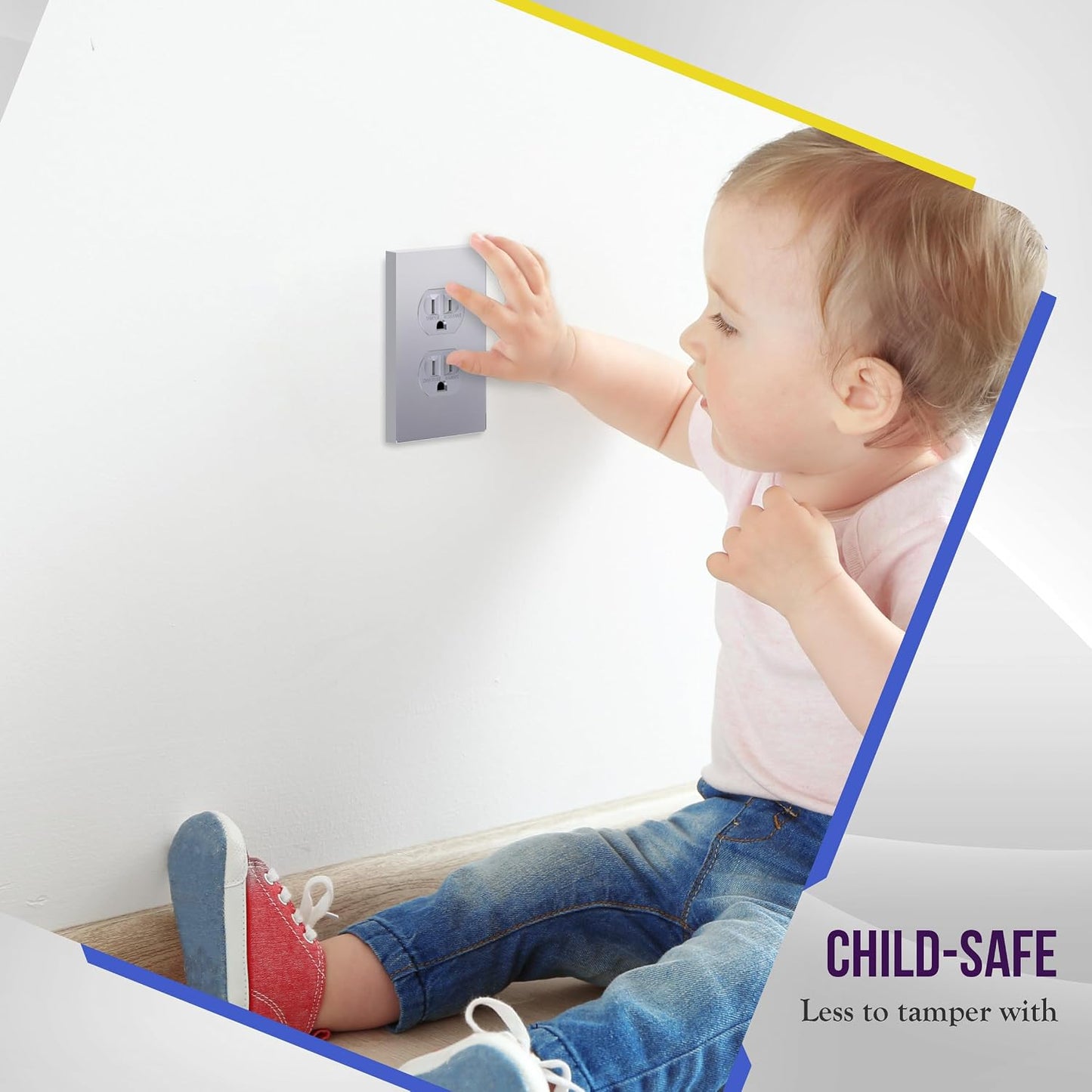 ENERLITES 5 Pack Screwless Duplex Outlet Covers Wall Plate, 1-Gang, Silver | Child safety, Elite series, modern finish
