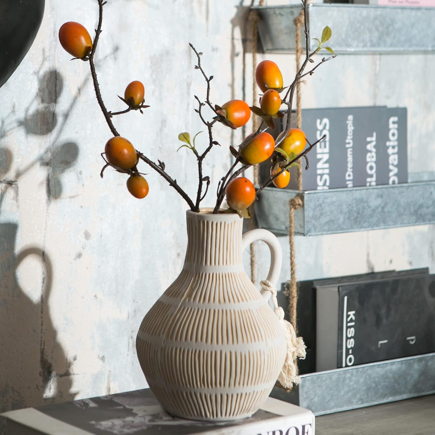 Rustic Ceramic Vase / Gray - Round