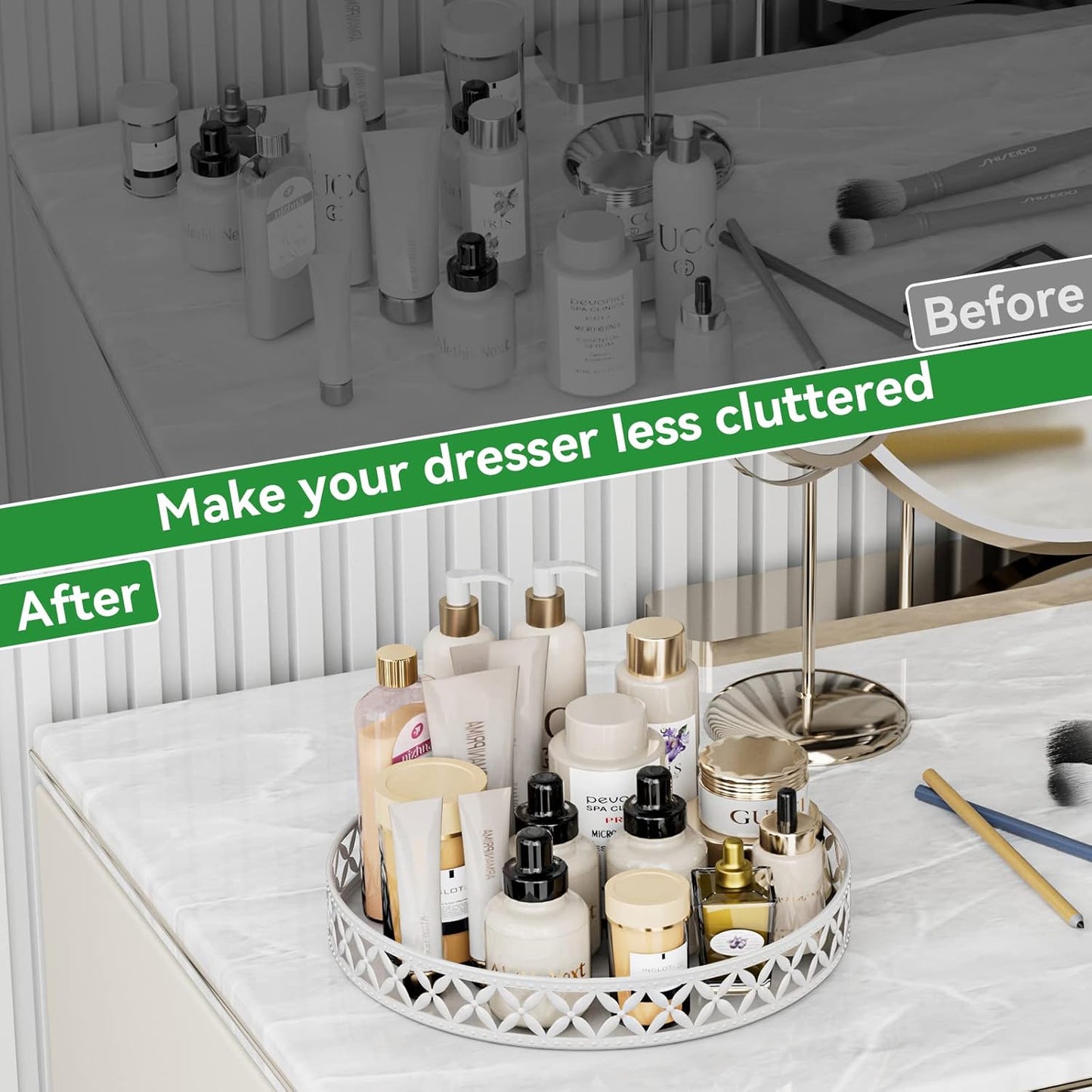 Bathroom Trays for Counter / Floral-white / 11 Inch