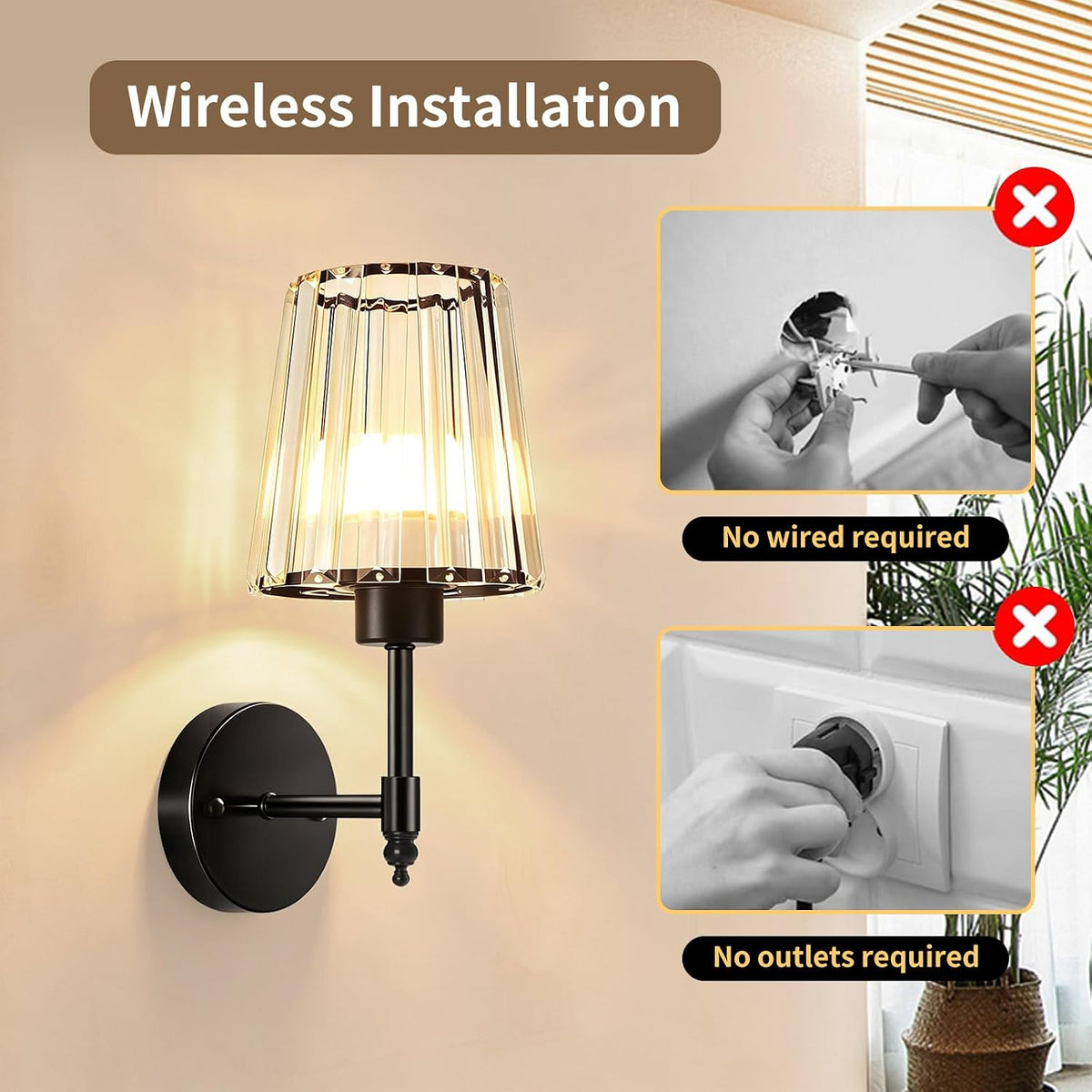 Battery Operated Wall Sconce Set of 2, Rechargeable Wireless Wall Lights | with 5200mAh Dimmable Bulbs and Remote,15