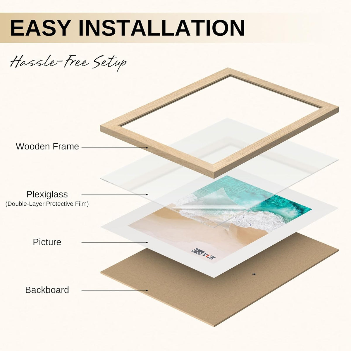 VCK 16x24 Picture Frames Set of 6, Natural Solid Wood, Wall Hanging | Wide Border, Light Woodgrain, Shatterproof