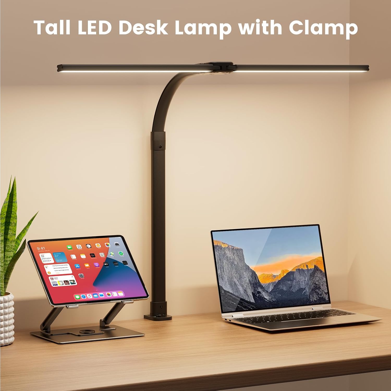 LED Desk Lamp for Home Office, 24W Computer Desk Light with Remote Control, Bright Table Lamp with Clamp Dimmable Tall