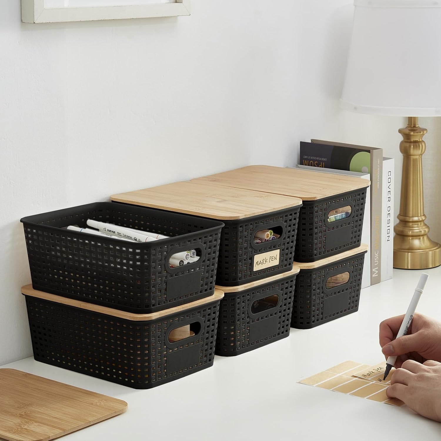 Plastic Storage Bins / Black / Small / Set of 6