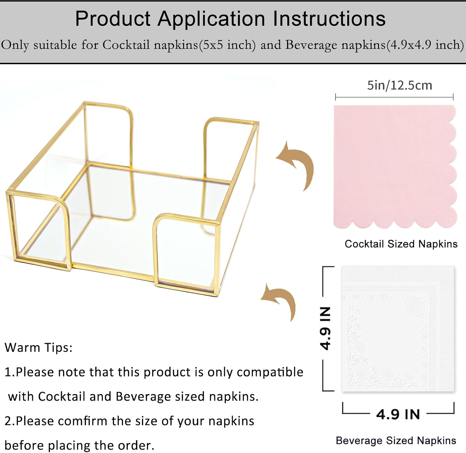 Glass Napkin Holders / 5.7 x 5.7 / Gold