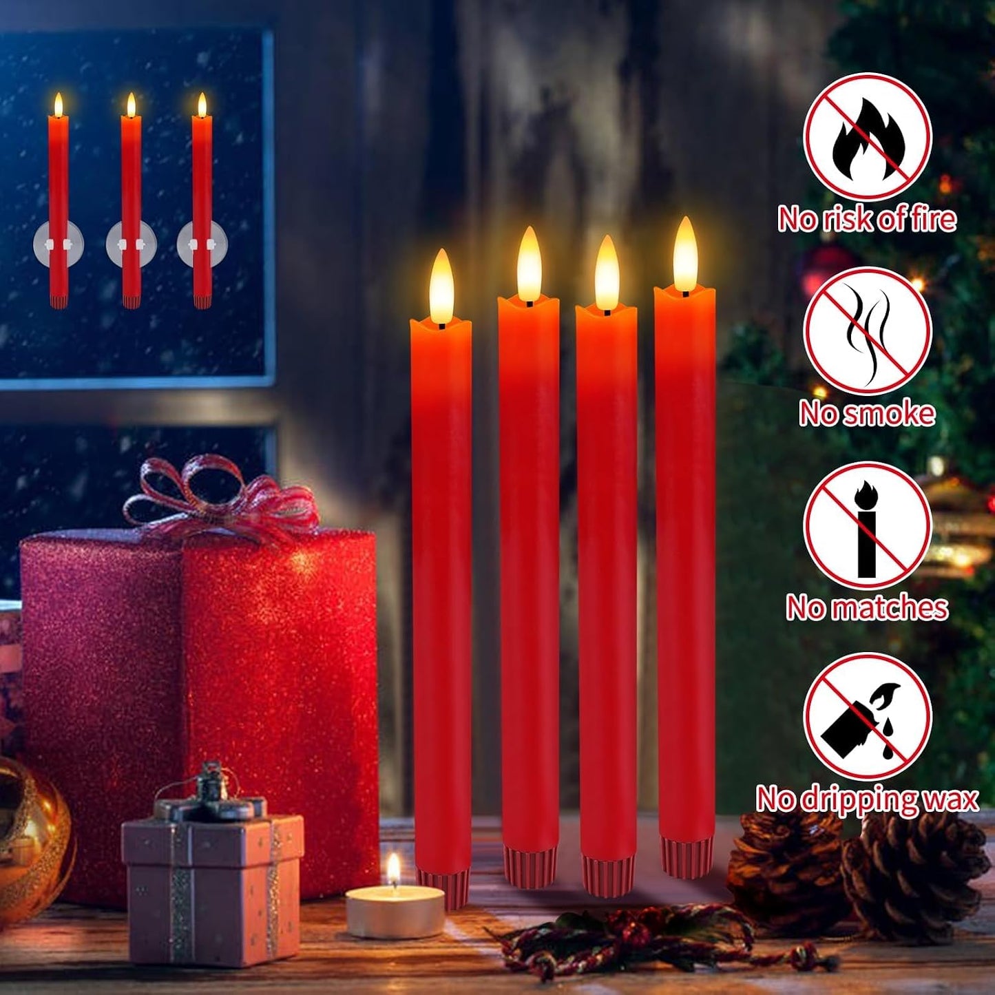 HINZER 6Pcs Flameless Taper Candles with Remote, Fall Wedding Home Decor | Battery Operated Candles Flickering 9.6 inch
