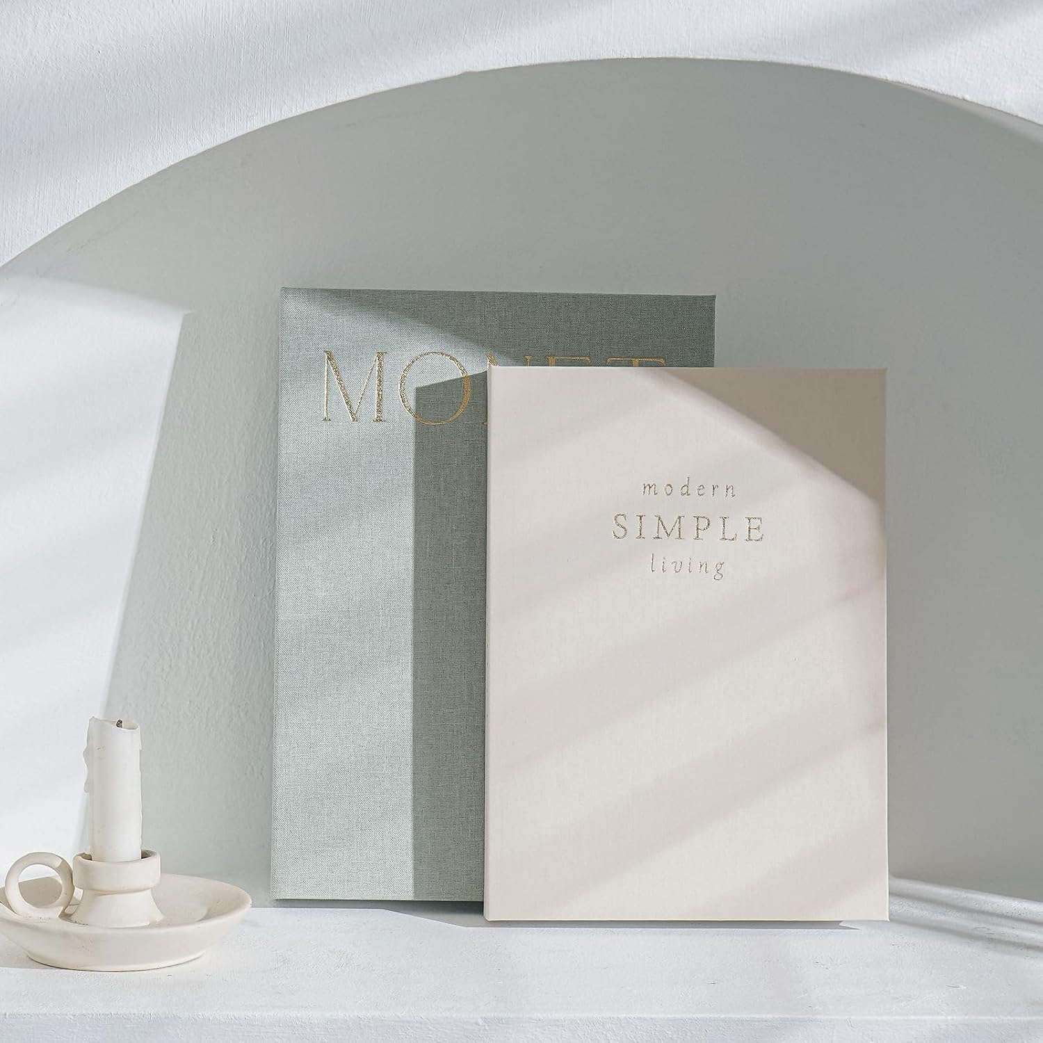 Linen Hardcover Decorative Books / Sage Beige / Set of 2