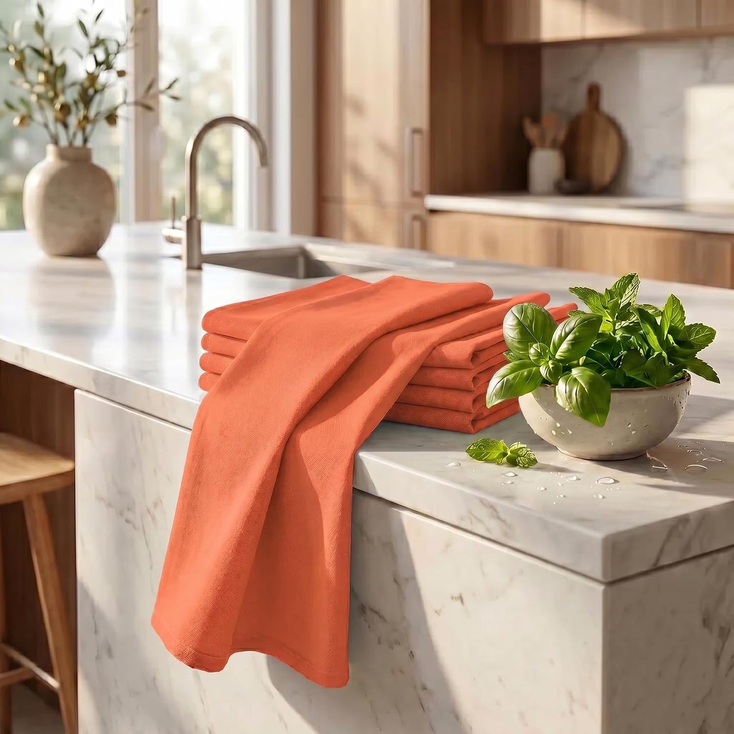 Urban Villa Kitchen Towels Cotton Dish Towels 20”x30” (Set of 6) Coral