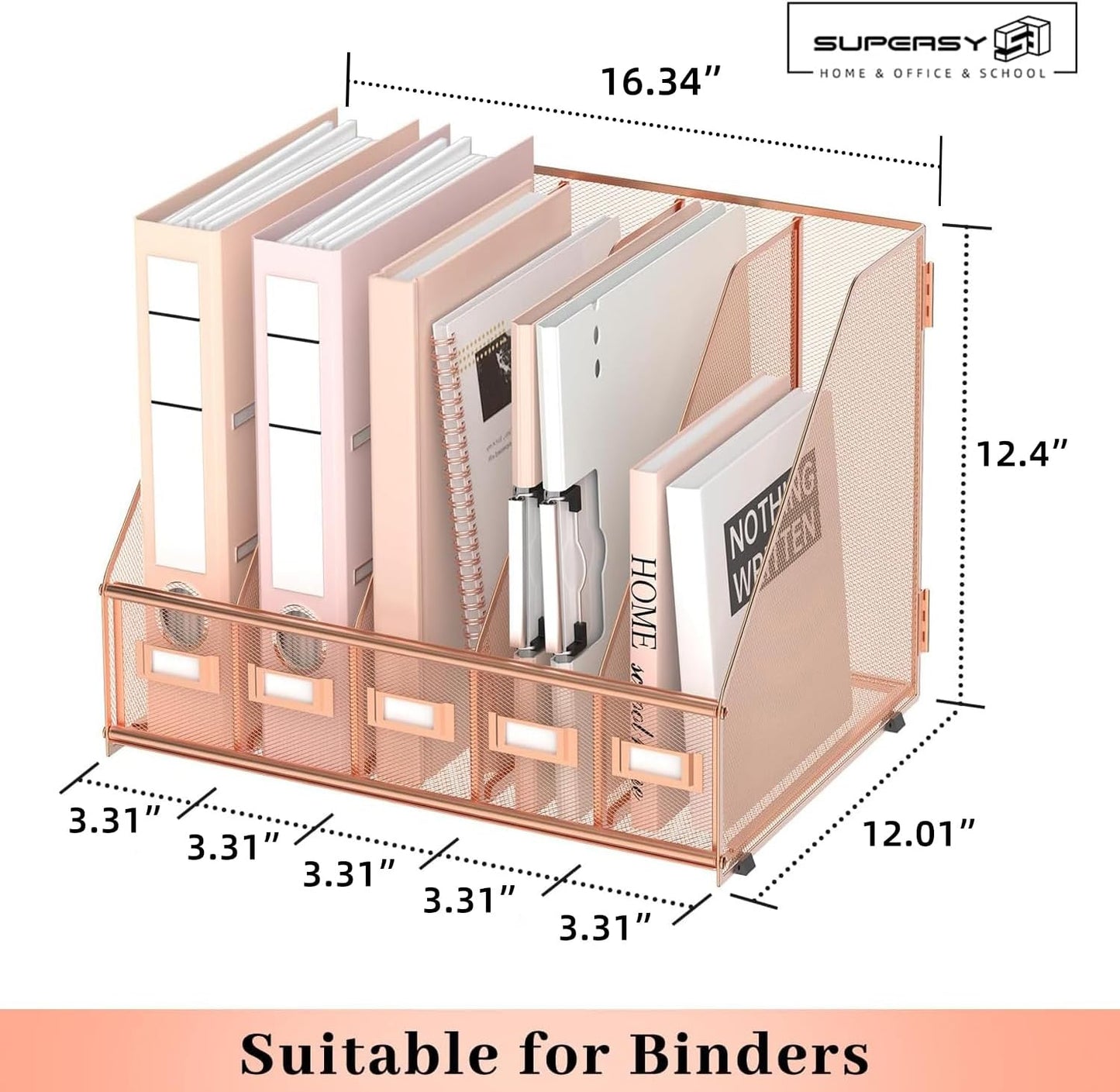 Desk Organizers Metal Desk Magazine File Holder with 5 Vertical Compartments Rack File Organizer for Office Desktop
