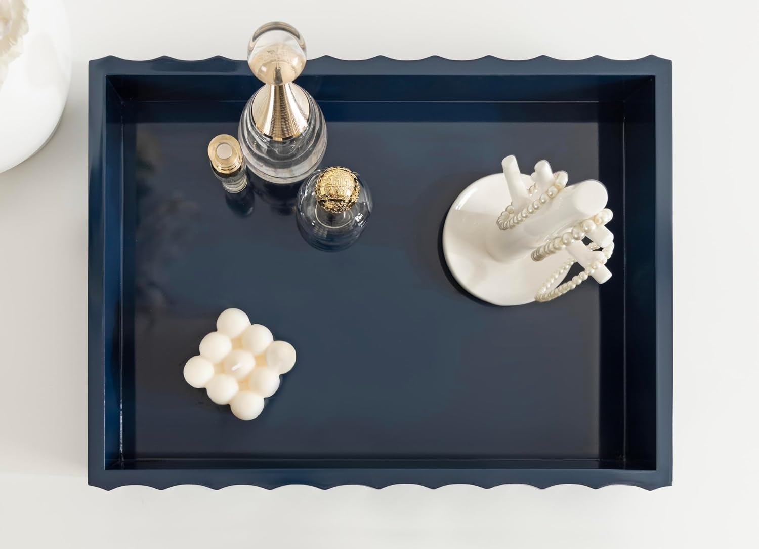 Modern Scalloped Serving Tray / Navy Blue / 16 x 12