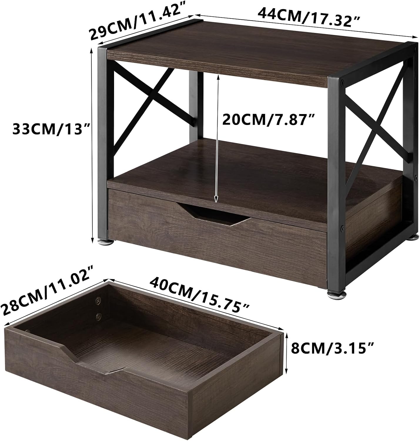 IBUYKE 2 Tier Desktop Printer Stand with Drawer Storage TLJ006G | Multi-Purpose Desk Organizer,Wooden Printer Stand for