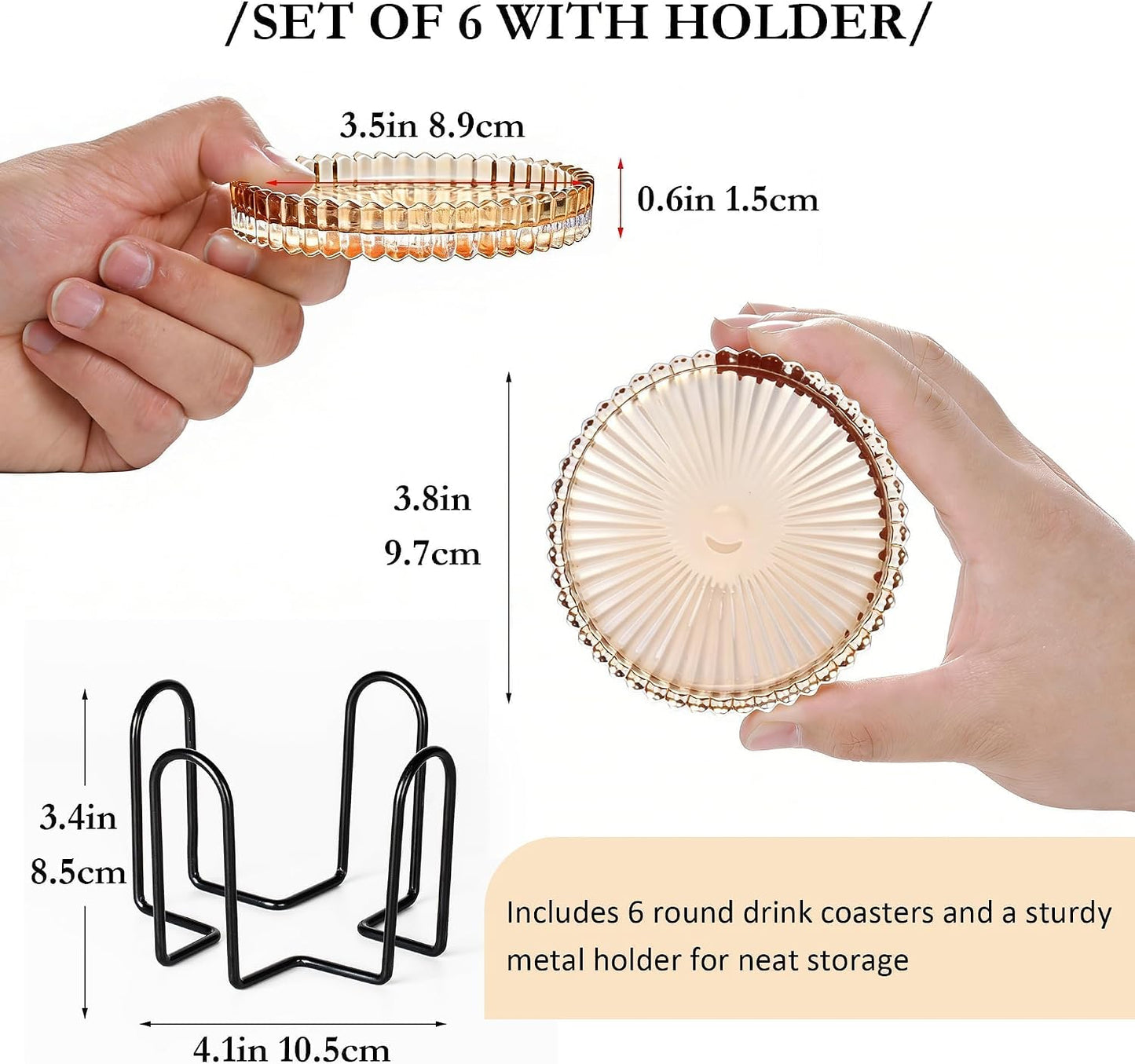 Holder Crystal Coaster Round Cup Coasters Coffee Table / Amber / Clear / Set of 6