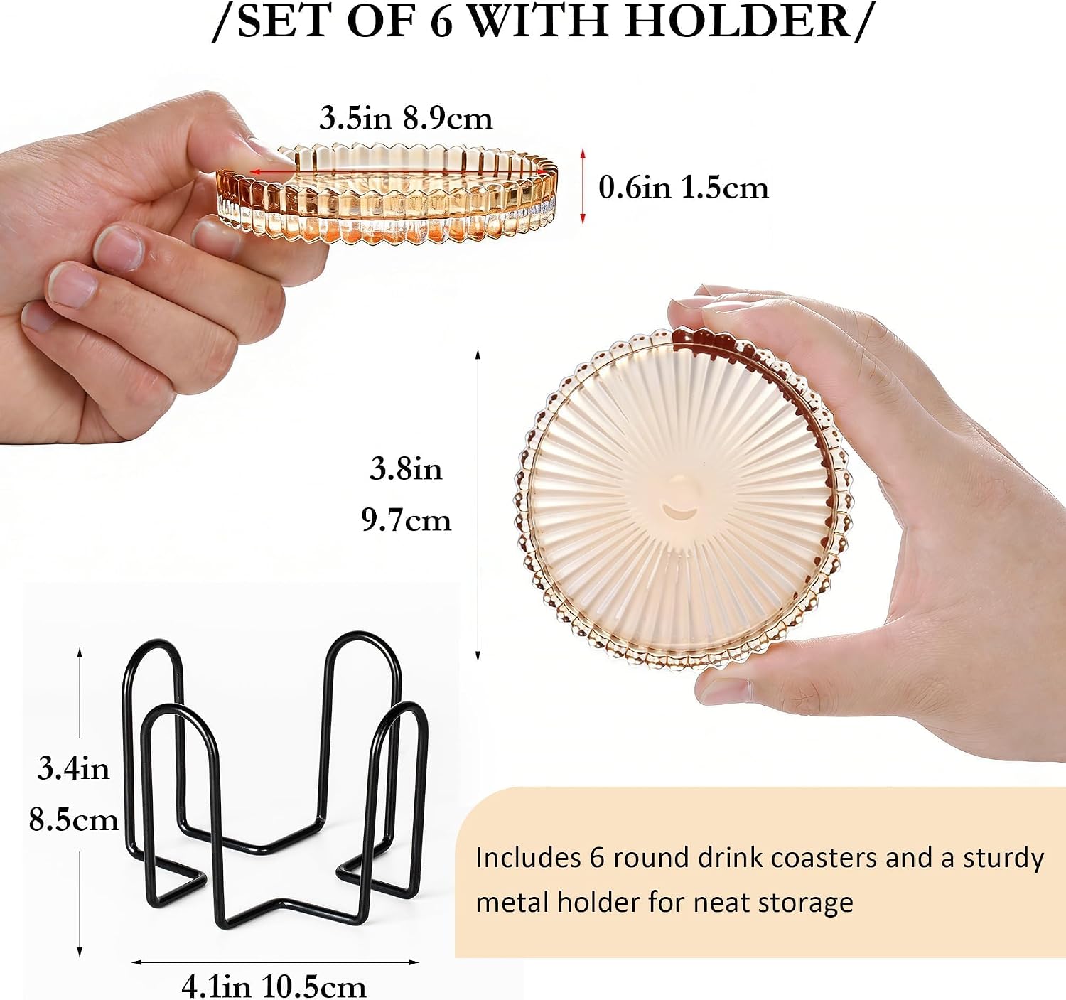 Holder Crystal Coaster Round Cup Coasters Coffee Table / Amber / Clear / Set of 6