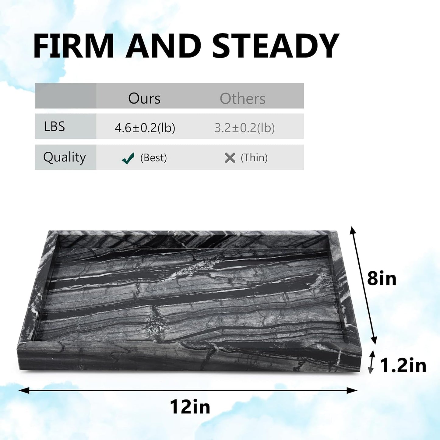 Real Marble Tray / Wood Grain / 12 x 8 x 1.2 / Natural