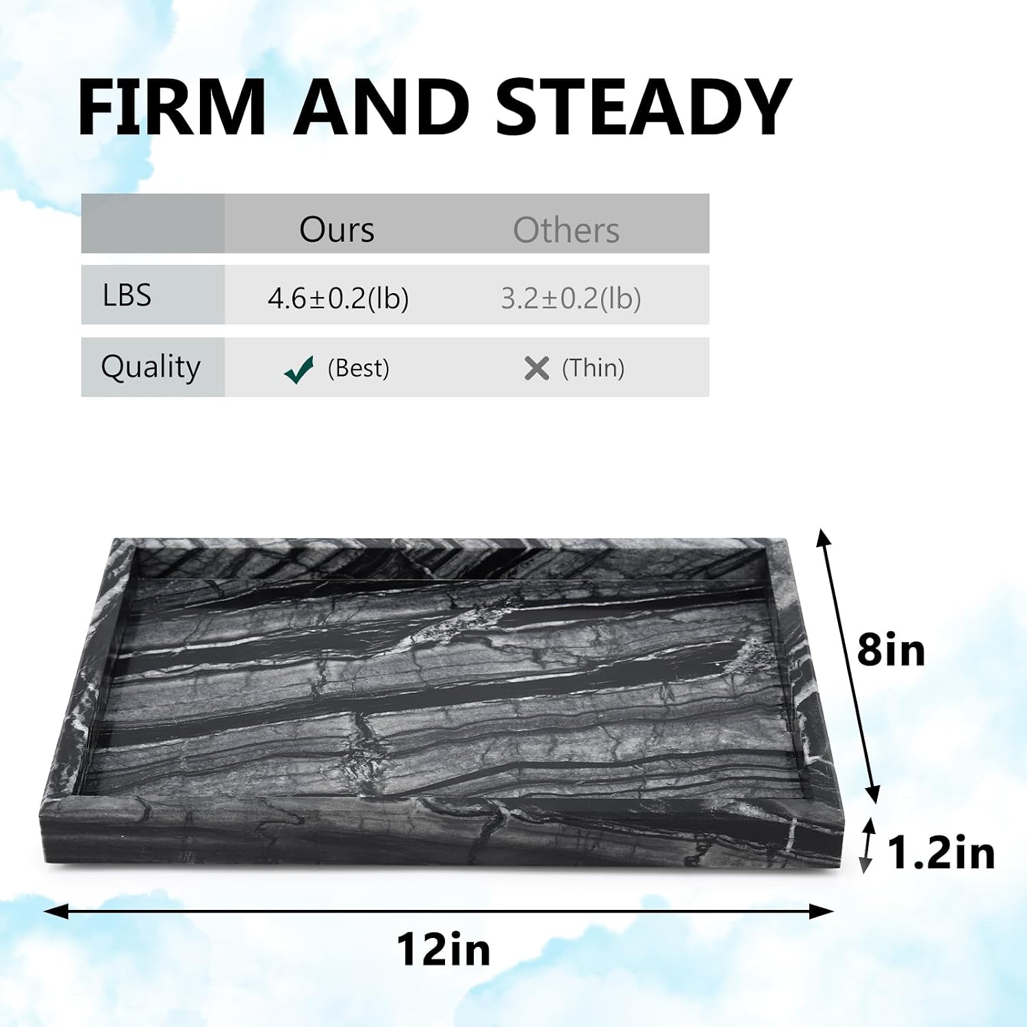 Real Marble Tray / Wood Grain / 12 x 8 x 1.2 / Natural