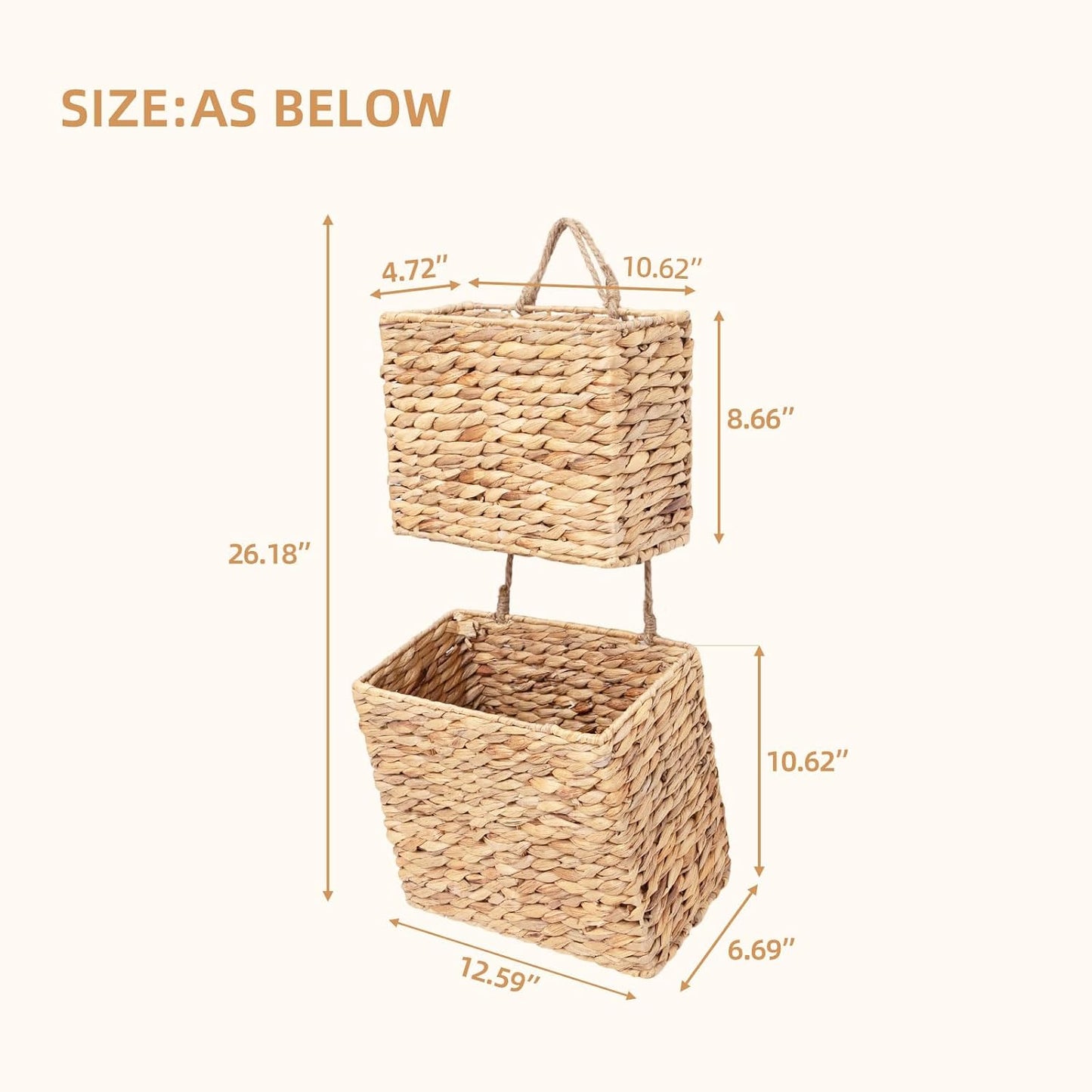 Woven Water Hyacinth Hanging Basket 2-Tiered Storage Baskets Over the Door Organizer / Rectangular