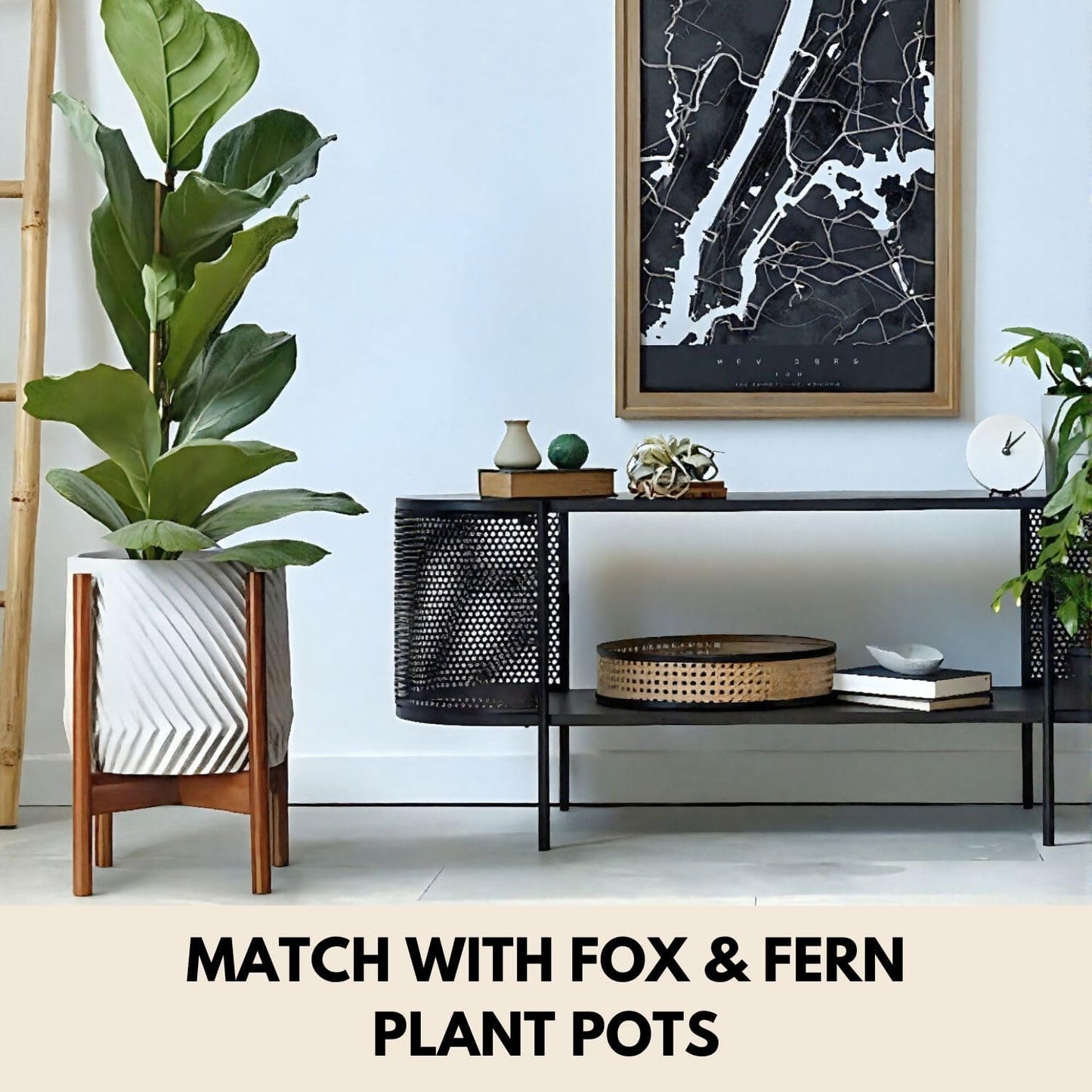 Fox & Fern Large Adjustable Plant Stand Indoor, Bamboo Stand, 11 - 15 Inch | Plug In Design, Holds 200 lbs, Two