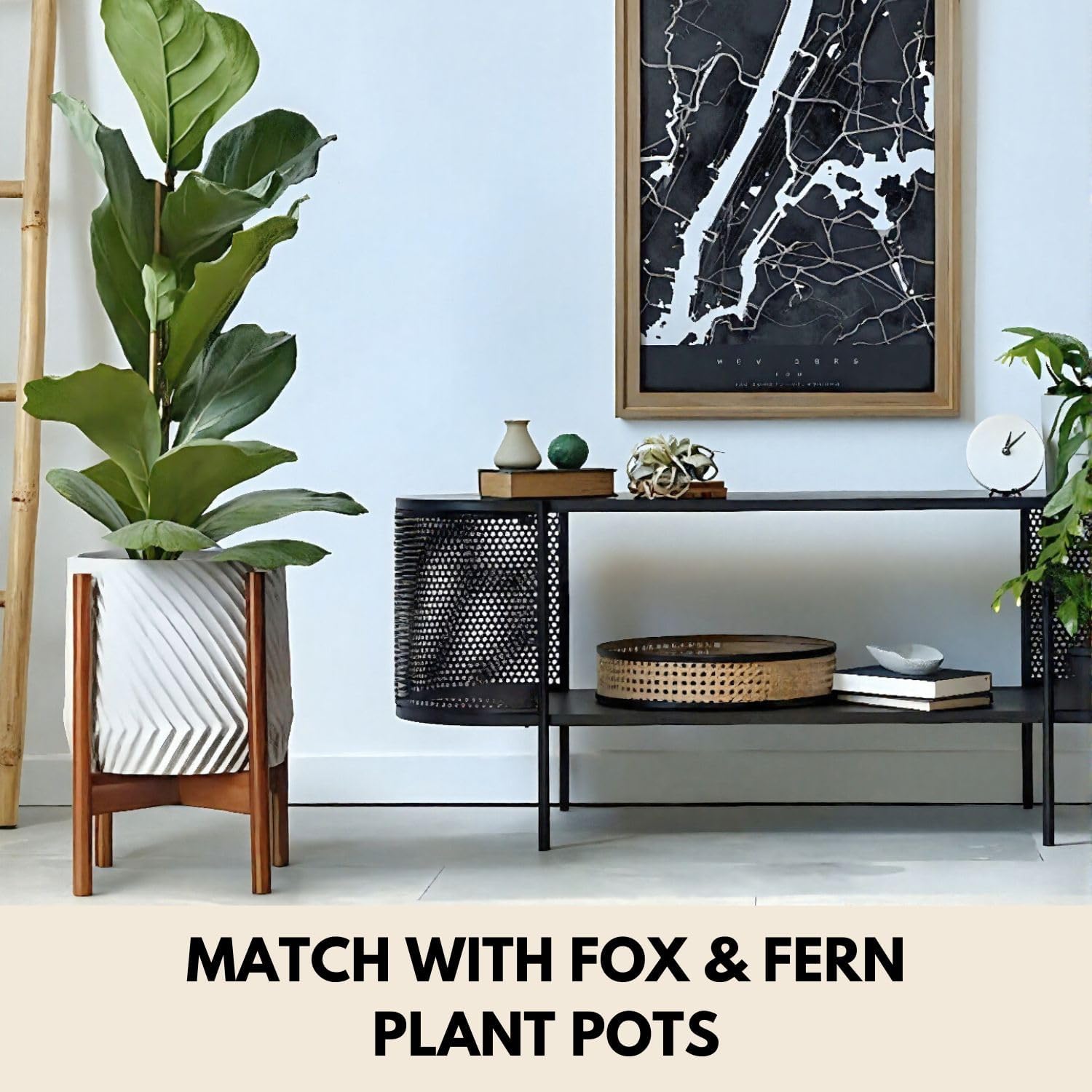 Fox & Fern Large Adjustable Plant Stand Indoor, Bamboo Stand, 11 - 15 Inch | Plug In Design, Holds 200 lbs, Two