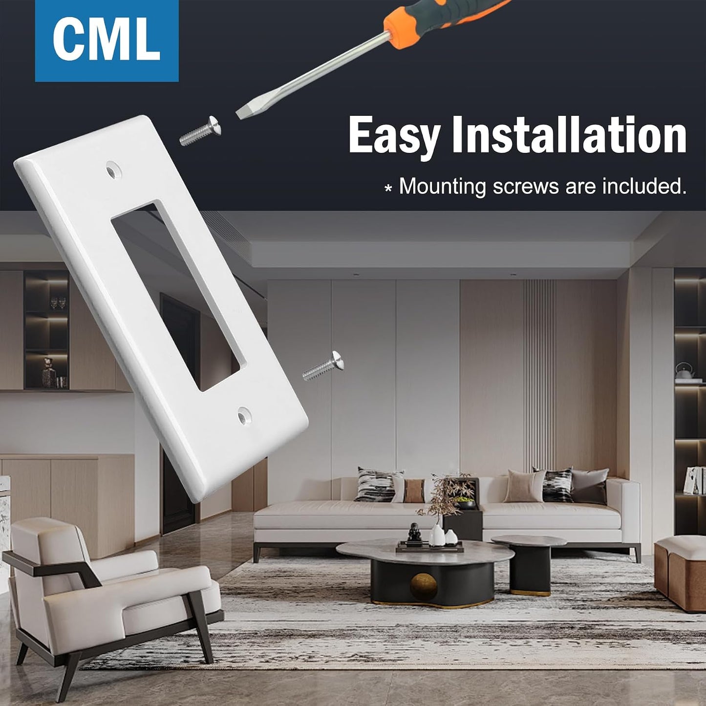 CML Oversized Decorator Wall Plate, 20 Pack Electrical Outlet Receptacle Covers, Jumbo 1-Gang Switch Plates, Over-Size