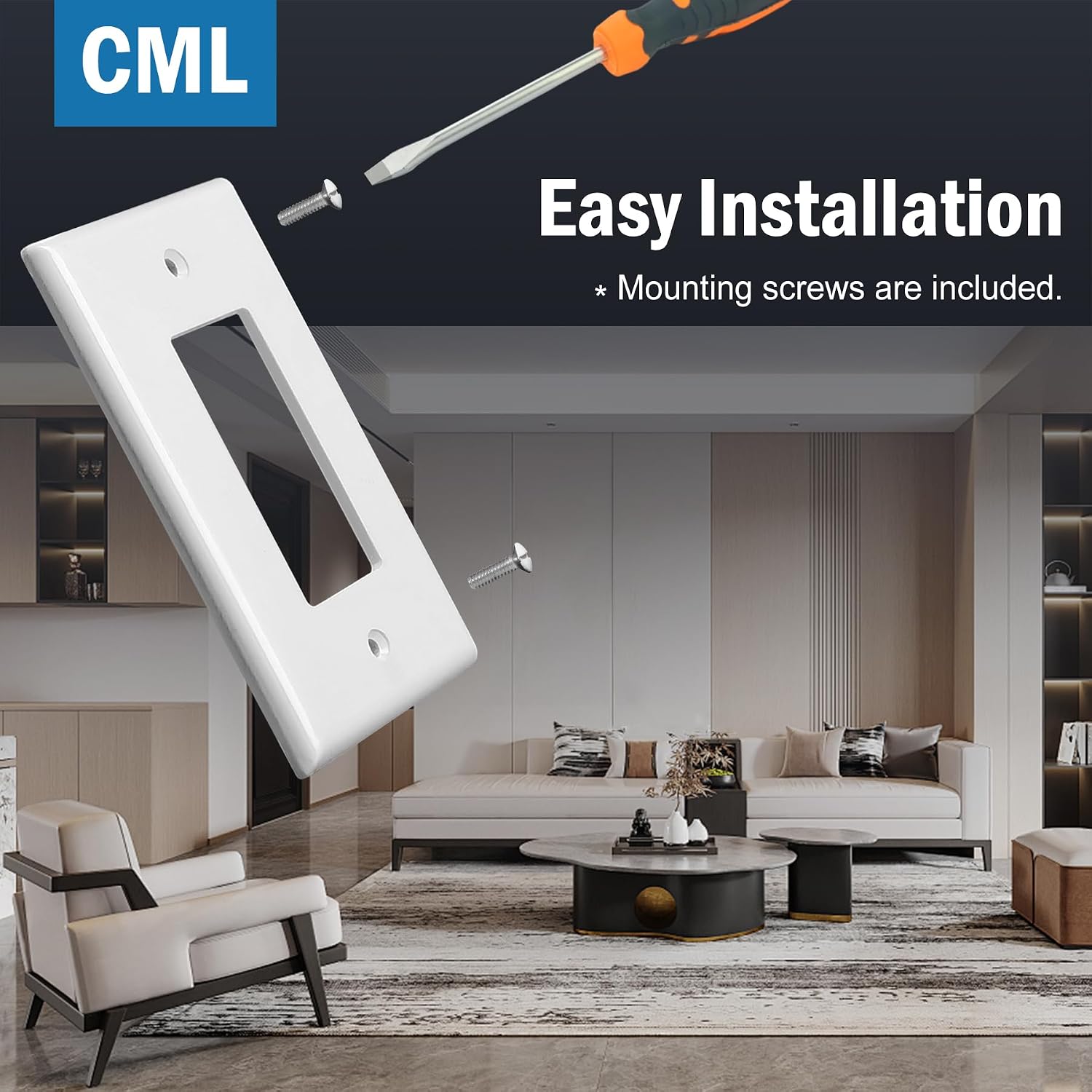 CML Oversized Decorator Wall Plate, 20 Pack Electrical Outlet Receptacle Covers, Jumbo 1-Gang Switch Plates, Over-Size