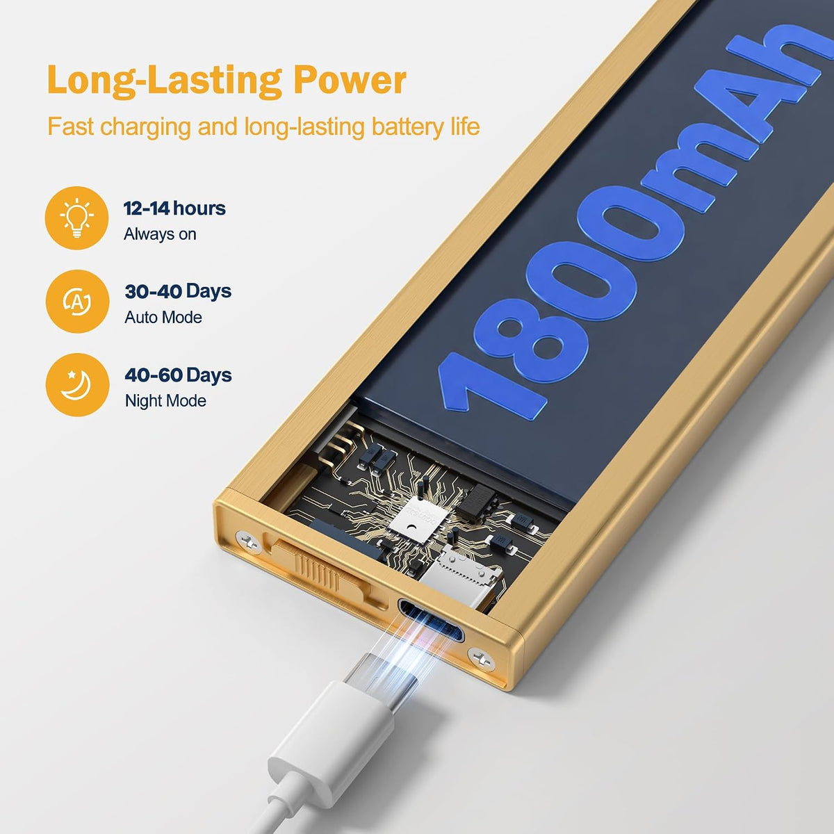 V4light Motion Sensor Cabinet Light, Rechargeable, Dimmable, 2Pcs, 9in | Gold aluminum, magnetic wireless, 1800mAh, 3