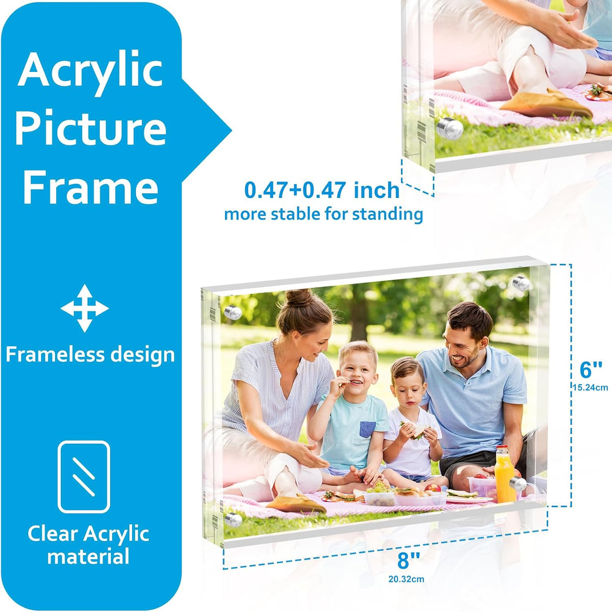 5 Pack 8 * 10 Acrylic Block Picture Frames, 24mm Thick Freestanding Double-Sided Magnetic Holder, Frameless Modern