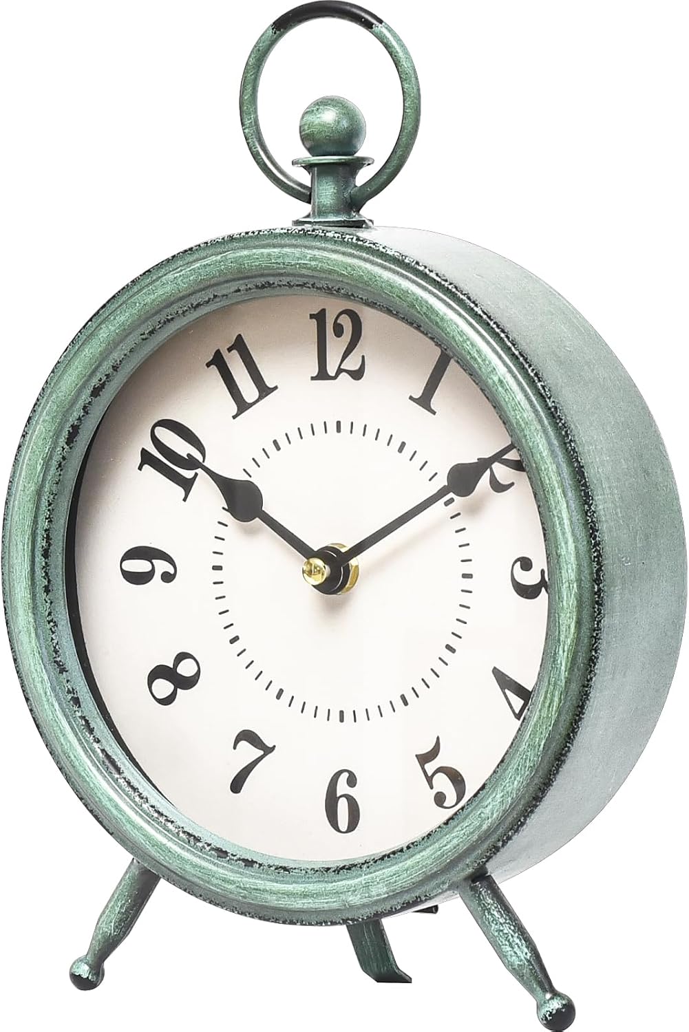 Vintage Rustic Table Clock on Stand / Green / 10.5"H