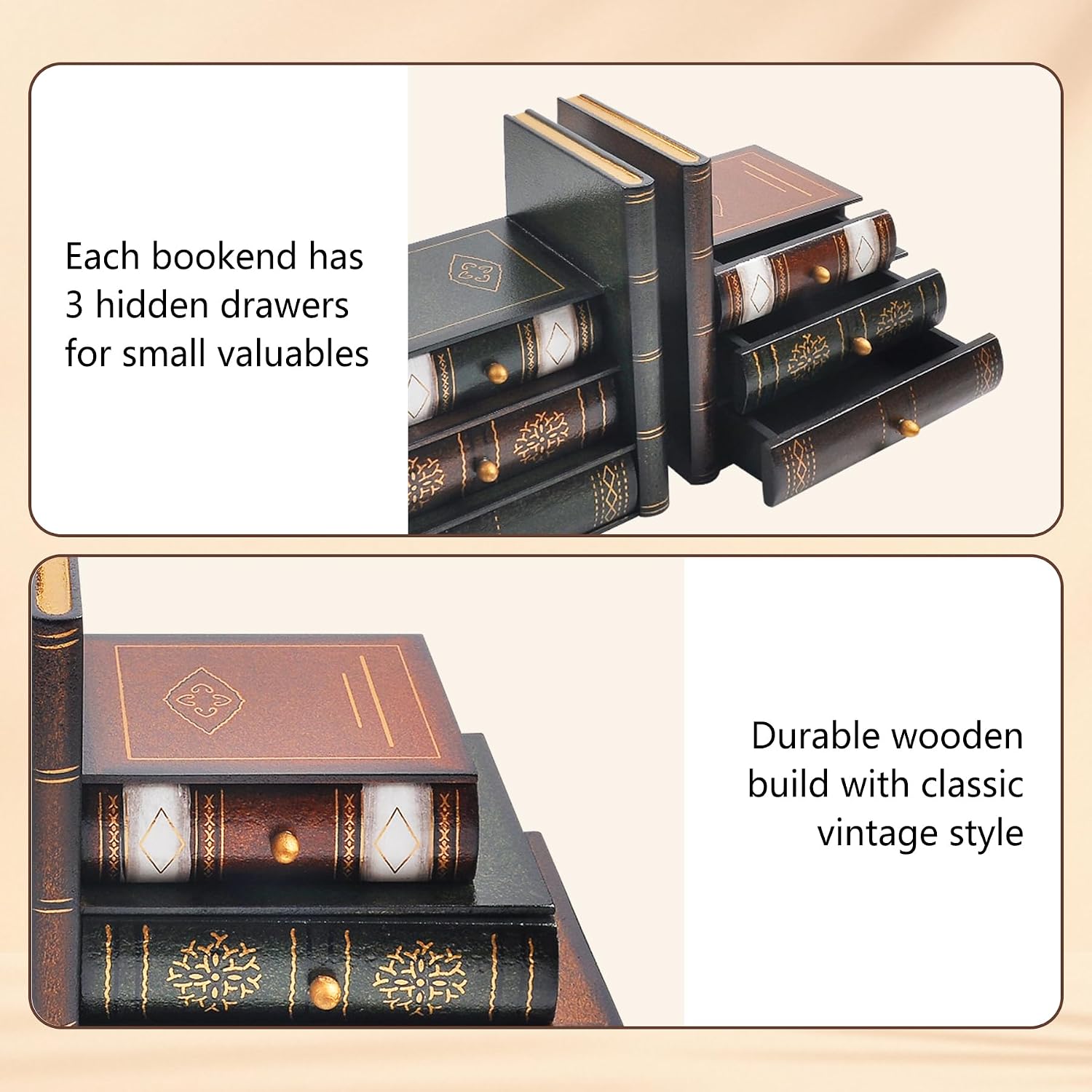 Vintage Wooden Bookends / Set of 311
