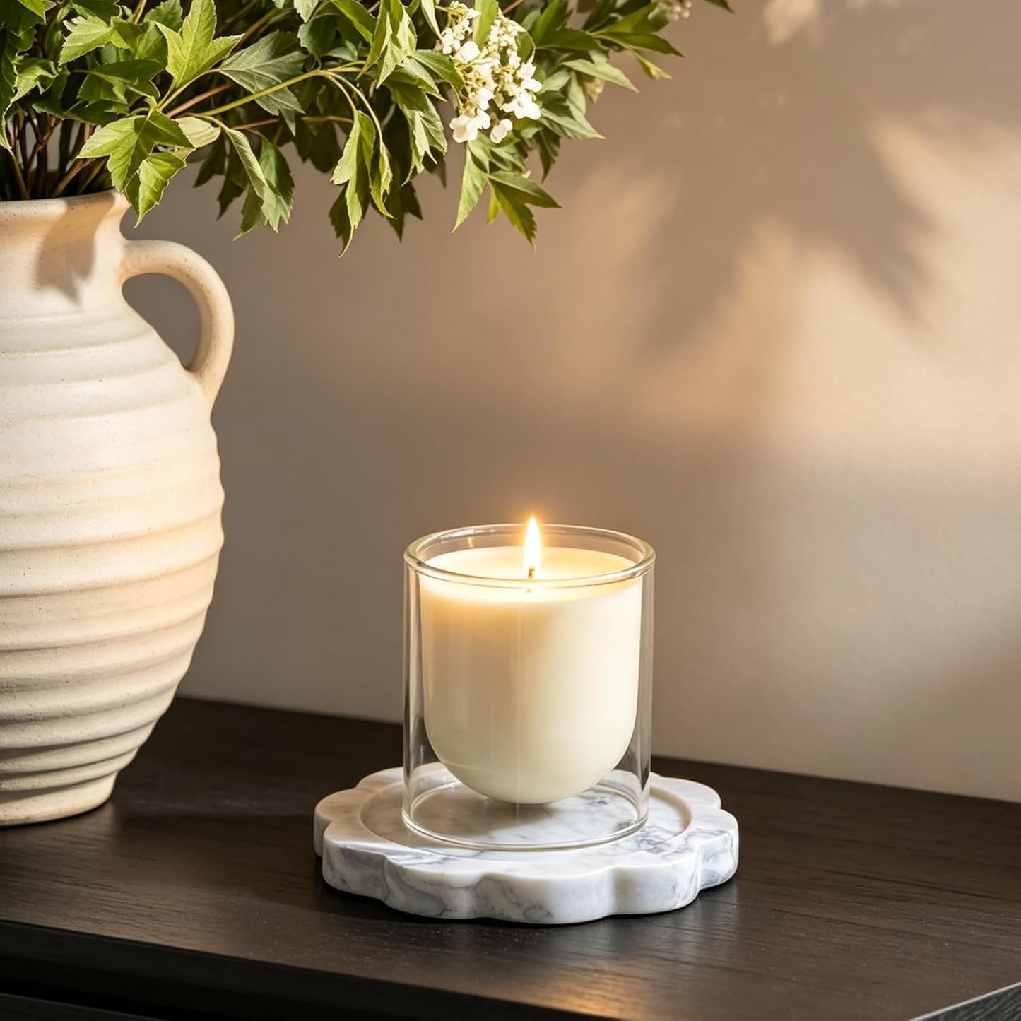 Elegant Marble Scalloped Tray for Countertop / Natural
