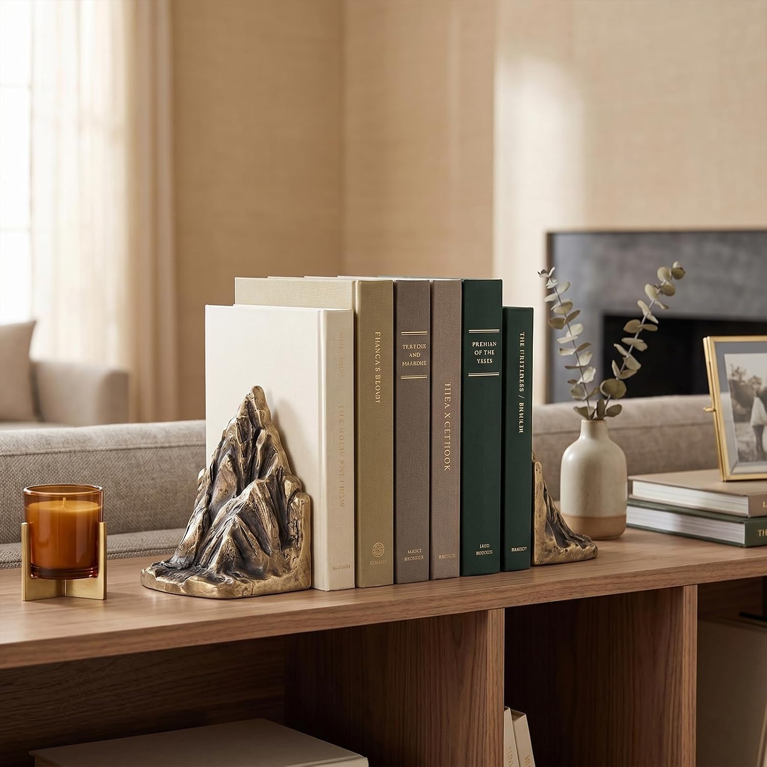 Mountain Bookends / Resin Rock Bookends / Bronze / Set of 2