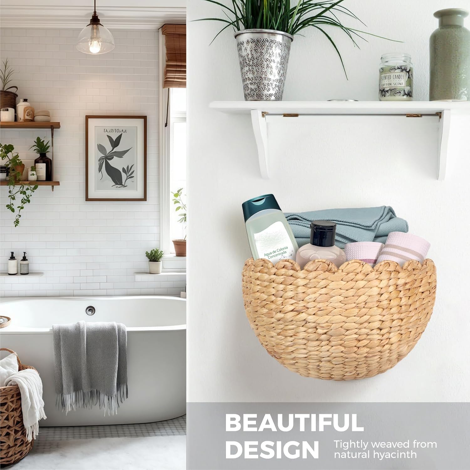 Handwoven Water Hyacinth Scalloped Hanging Basket / Model 1