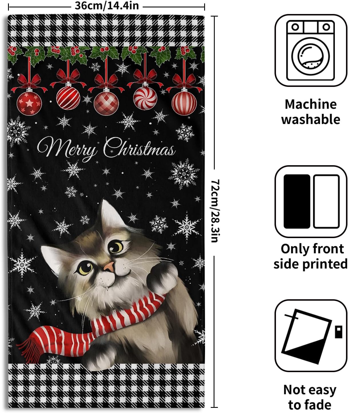Giwawa Christmas Black Cat Hand Towels Winter Snowflake Dish Fingertip Towels Set of 2 Absorbent Face Towels for